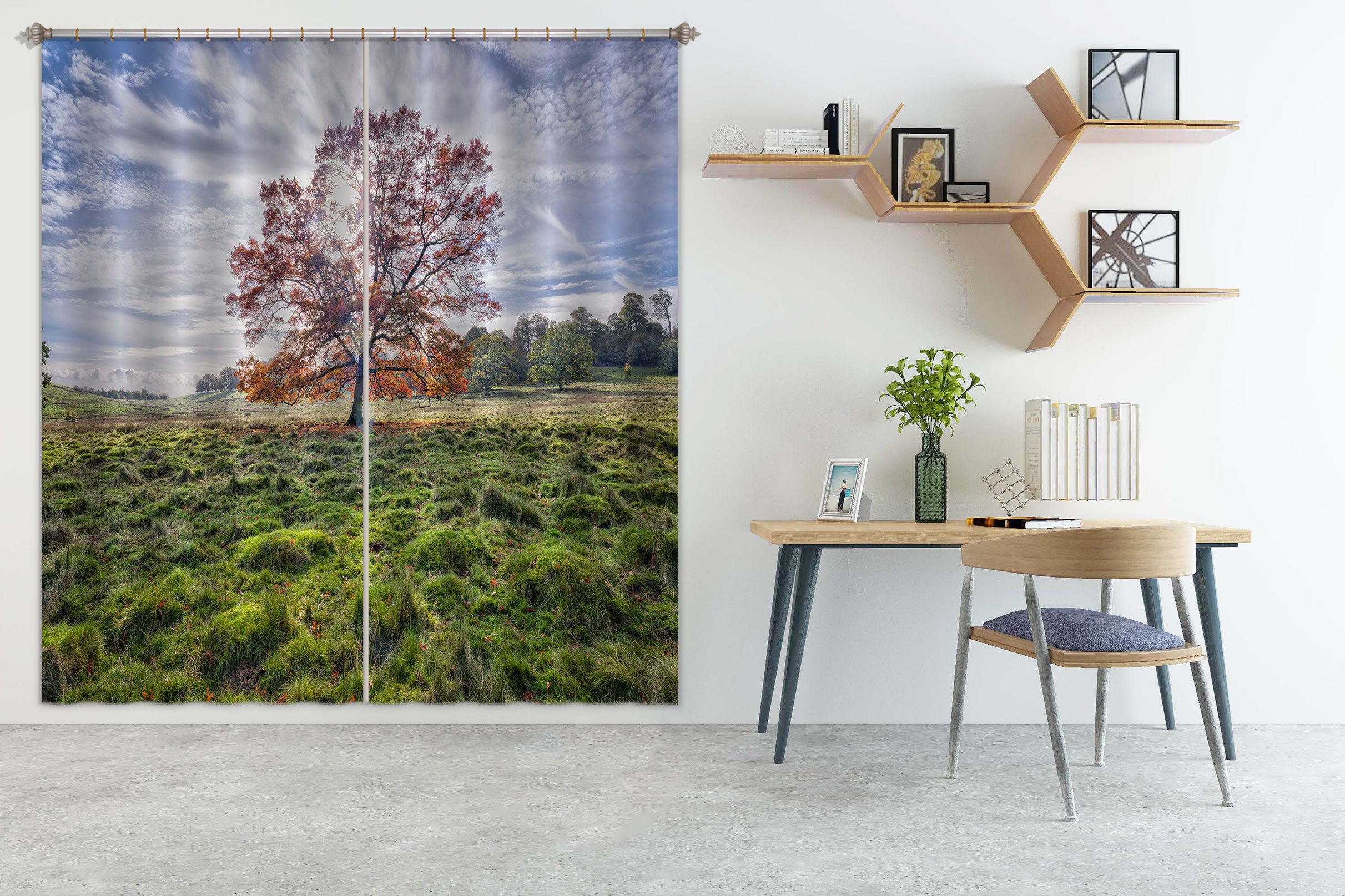 3D Lawn Red Tree 062 Assaf Frank Curtain Curtains Drapes