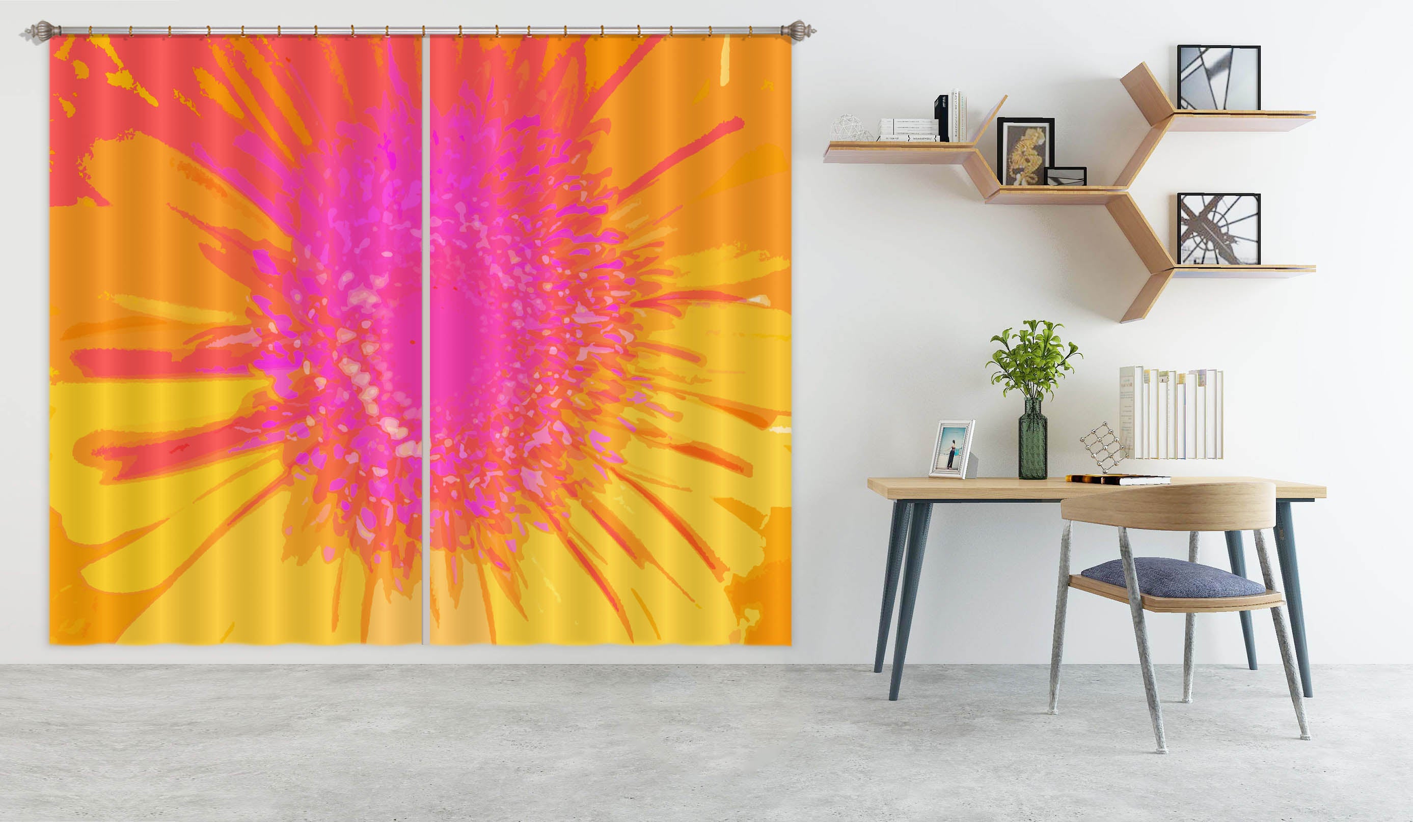 3D Pink Orange Flower 19192 Shandra Smith Curtain Curtains Drapes