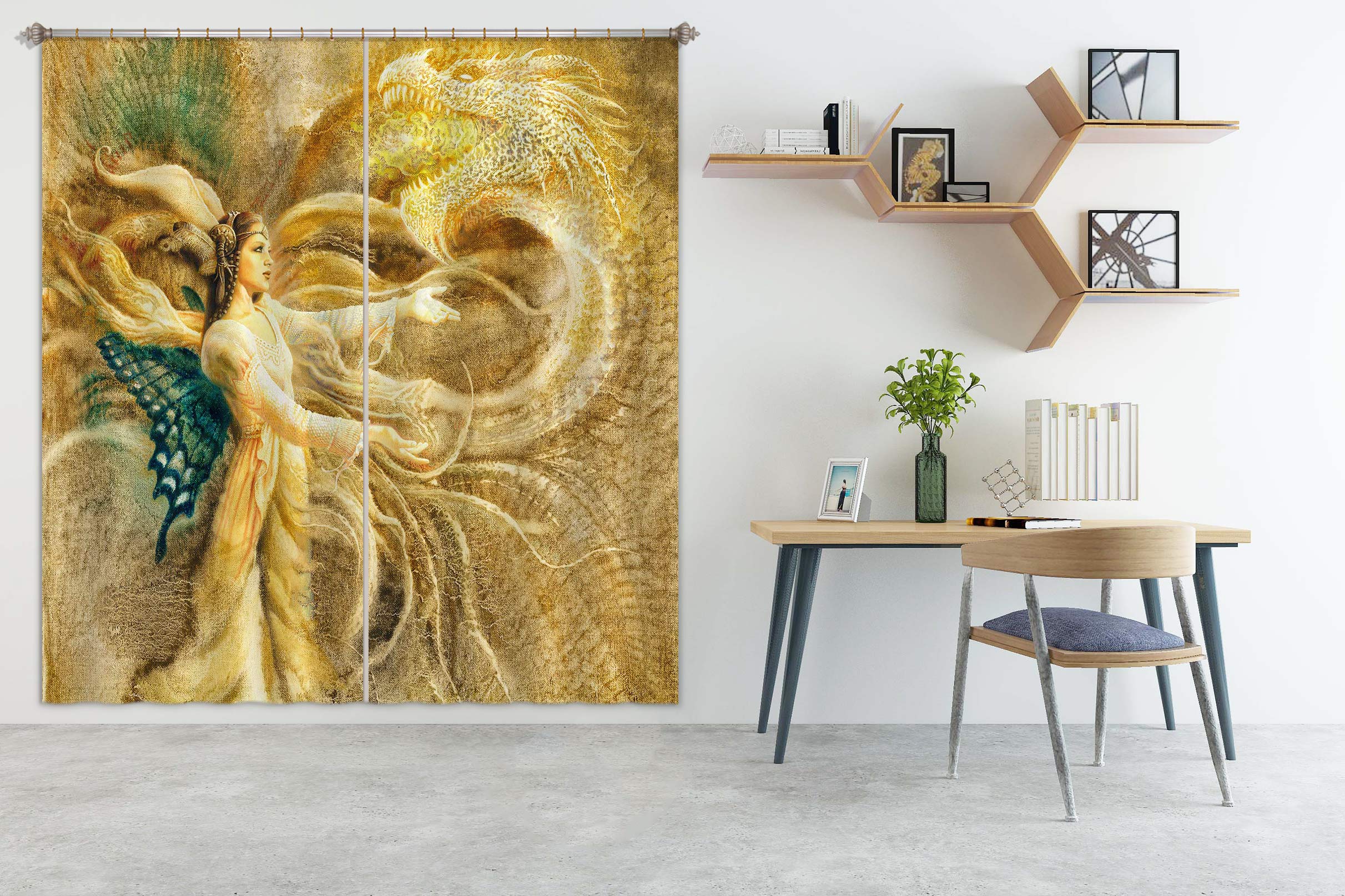 3D Butterfly Wings Golden Elf Dragon 8024 Ciruelo Curtain Curtains Drapes