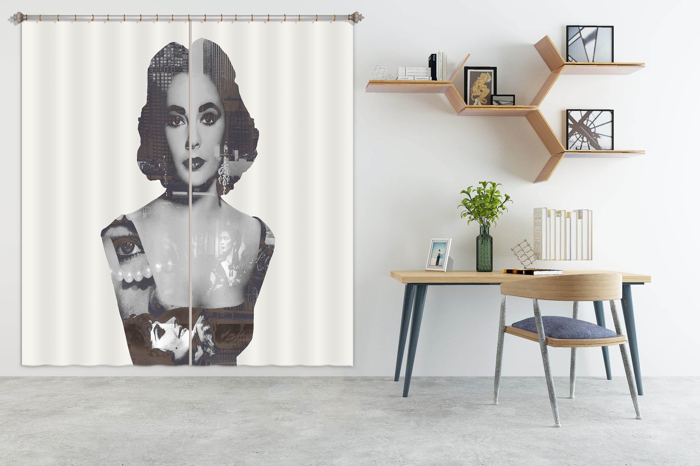 3D Short Hair Girl 042 Marco Cavazzana Curtain Curtains Drapes