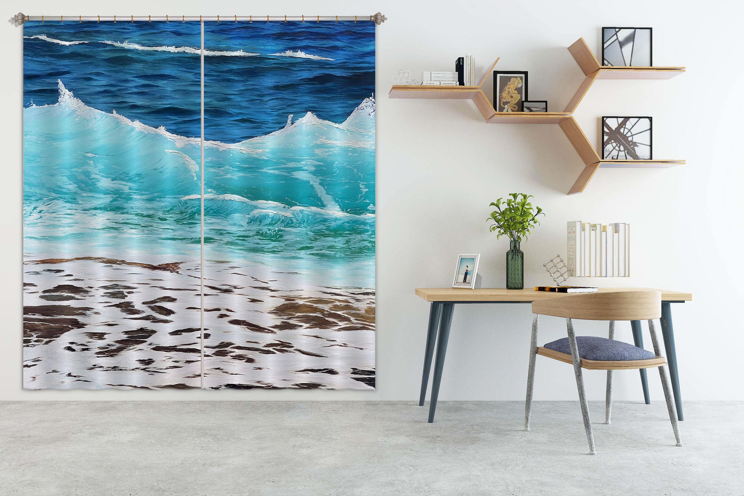 3D Waves Sea Tide 9772 Marina Zotova Curtain Curtains Drapes