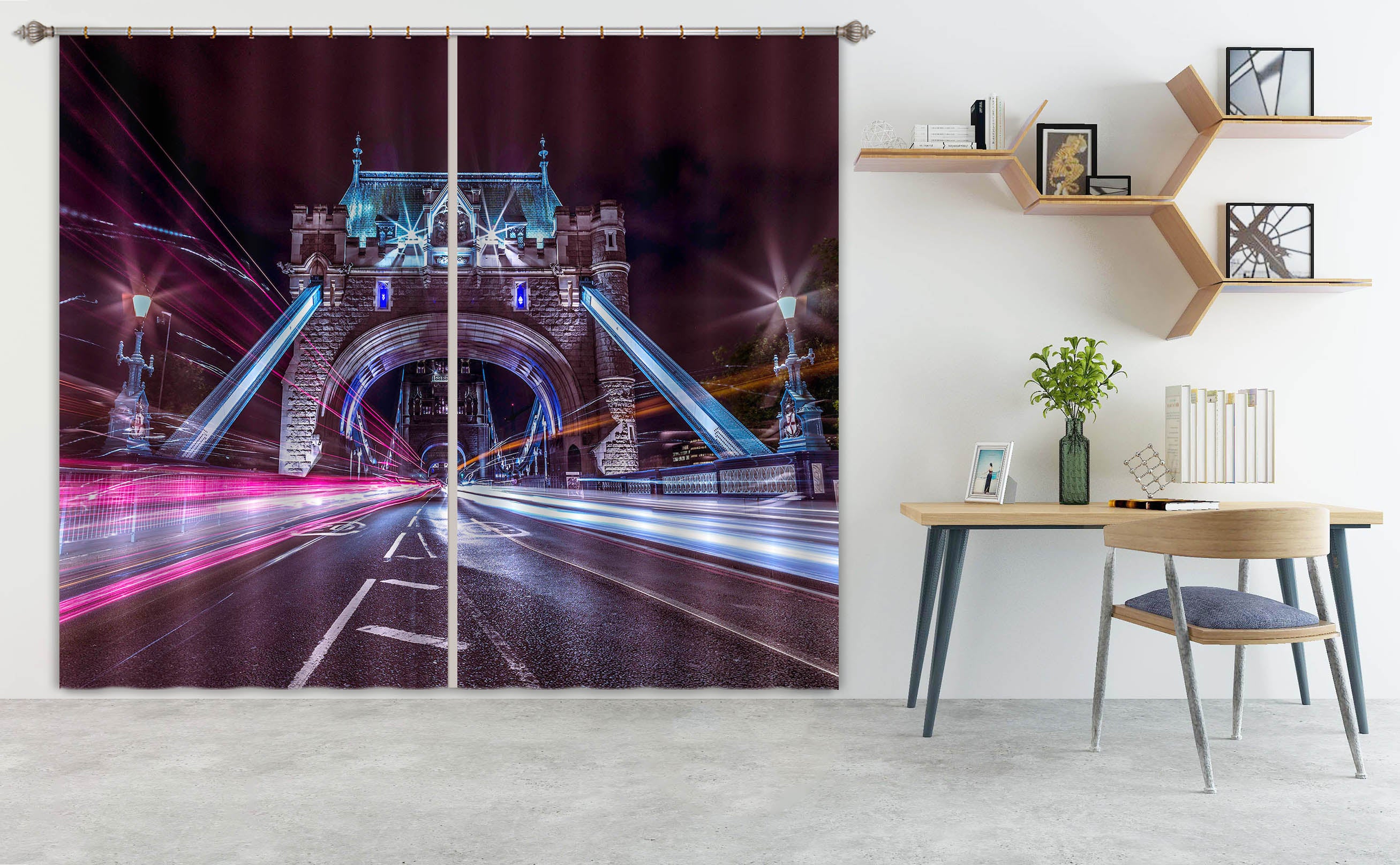 3D Colored Bridge 217 Assaf Frank Curtain Curtains Drapes