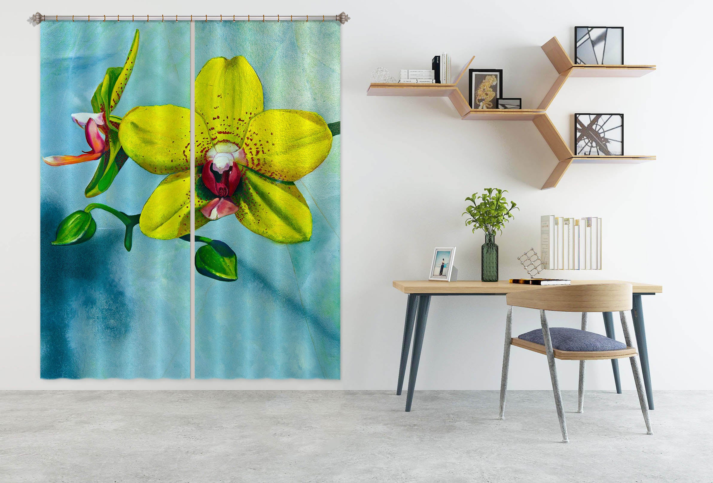 3D Yellow Flower 11035 Matthew Holden Bates Curtain Curtains Drapes