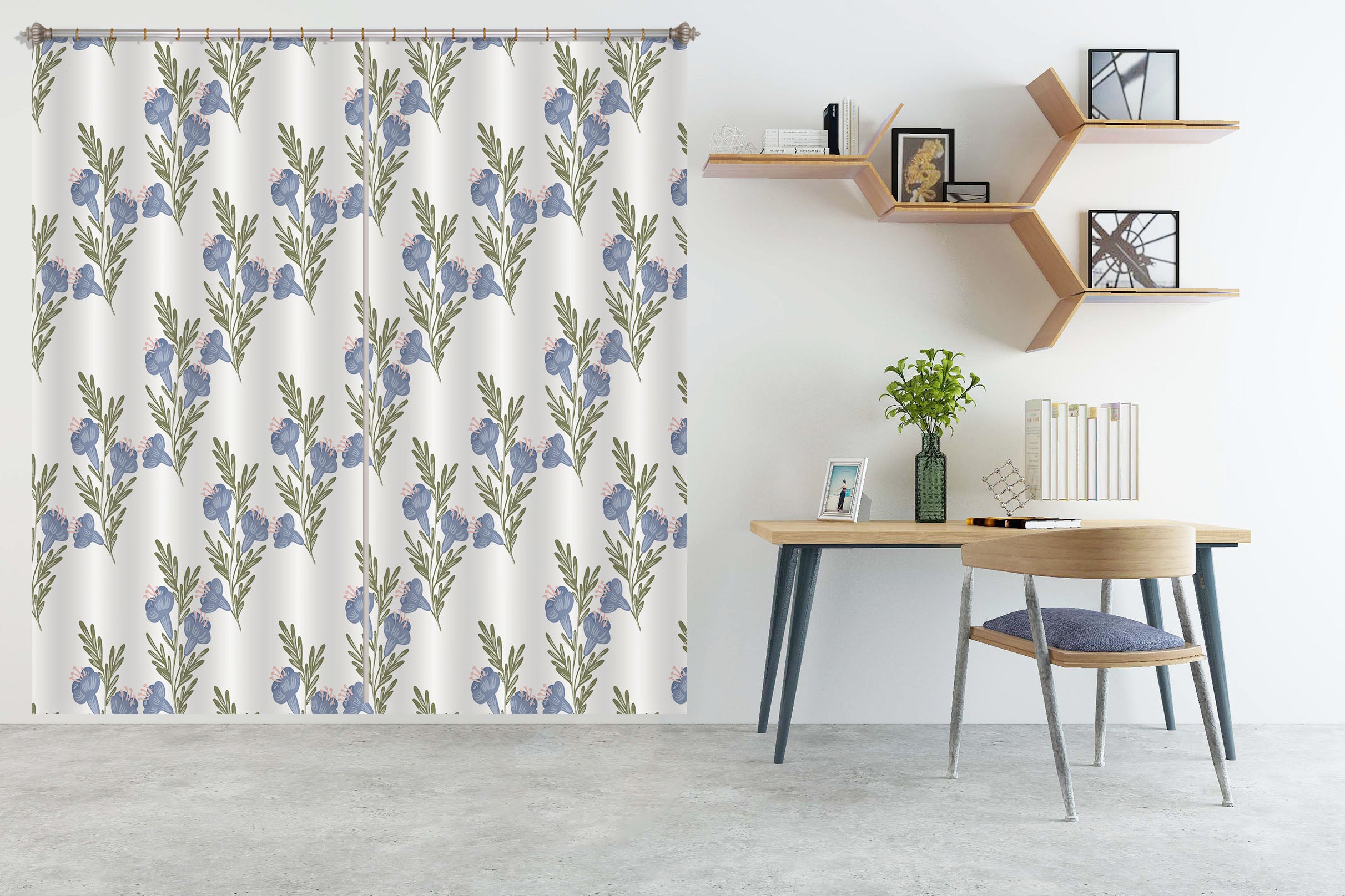 3D Blue Flower Pattern 111106 Kashmira Jayaprakash Curtain Curtains Drapes