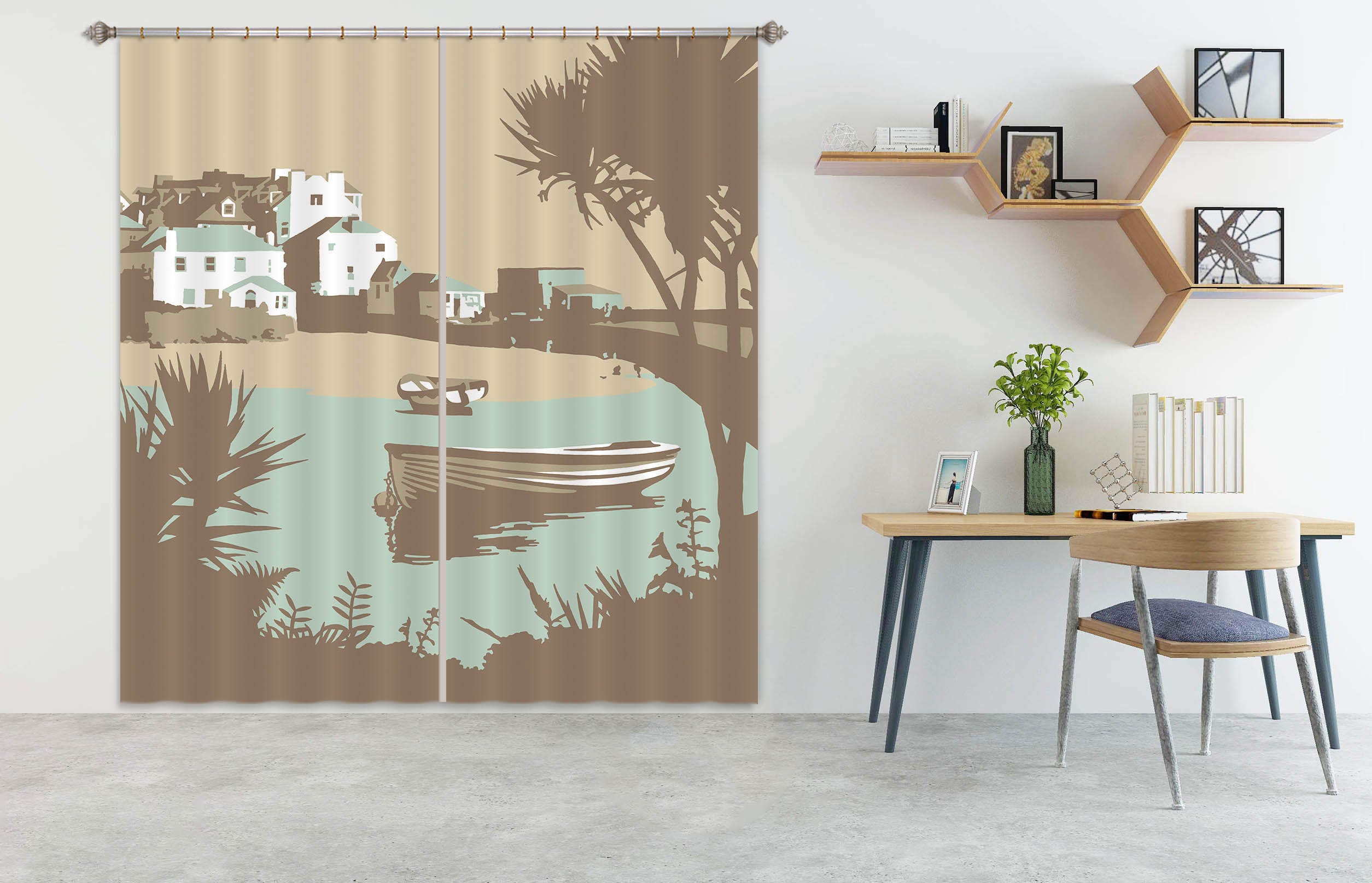 3D River Boat 156 Steve Read Curtain Curtains Drapes