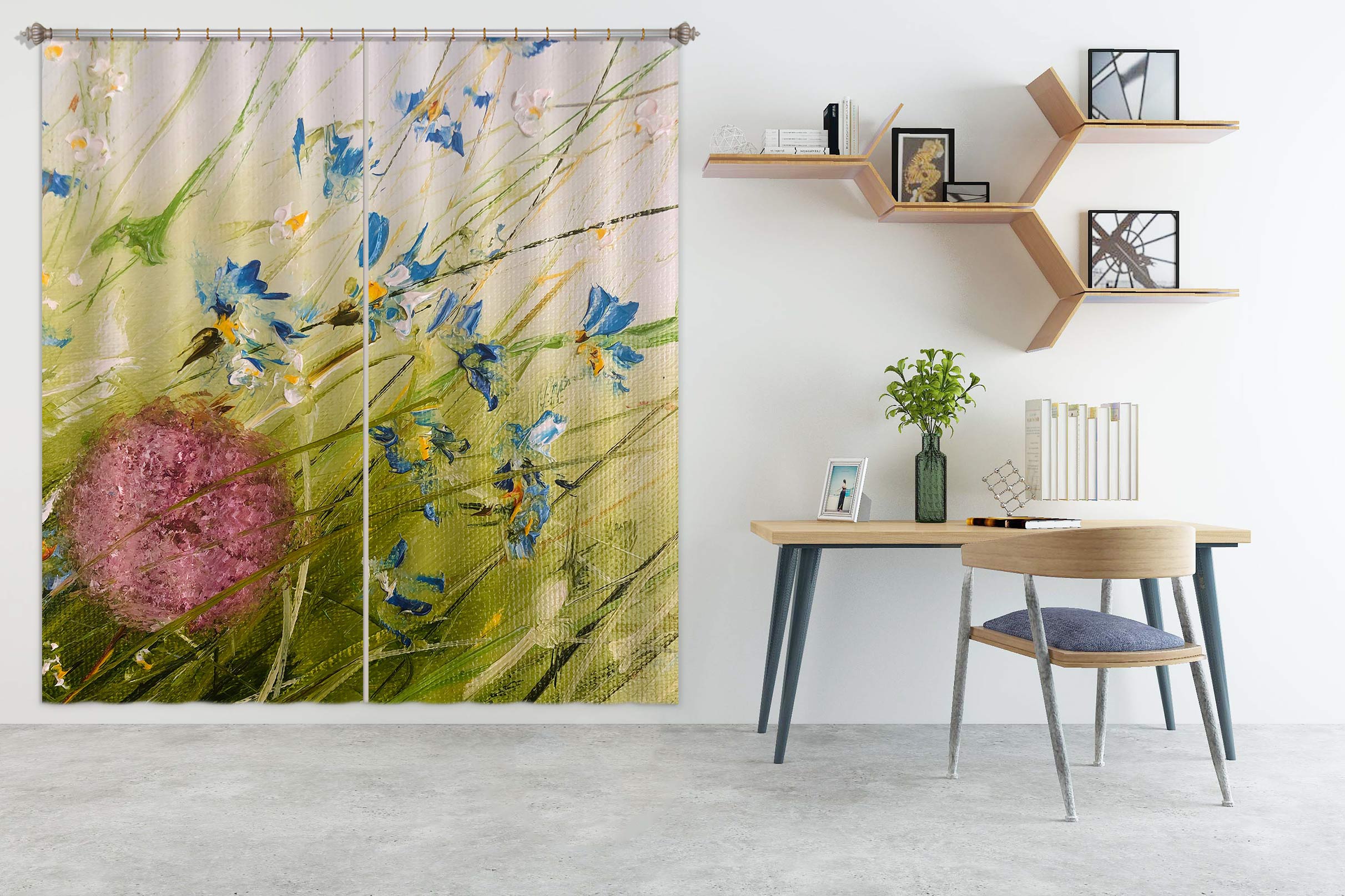 3D Blue Flower 404 Skromova Marina Curtain Curtains Drapes