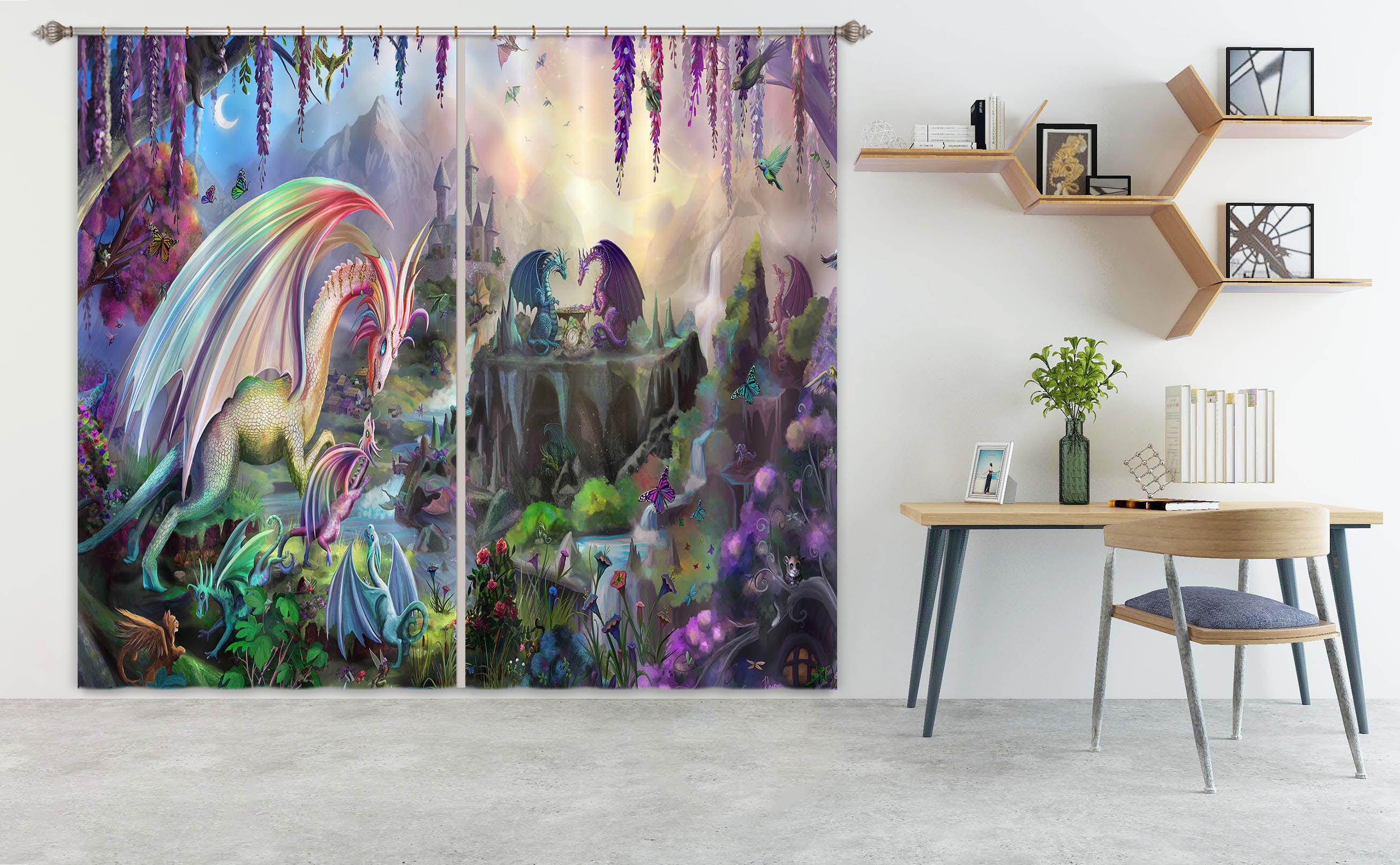 3D Valley Dragon 111 Rose Catherine Khan Curtain Curtains Drapes