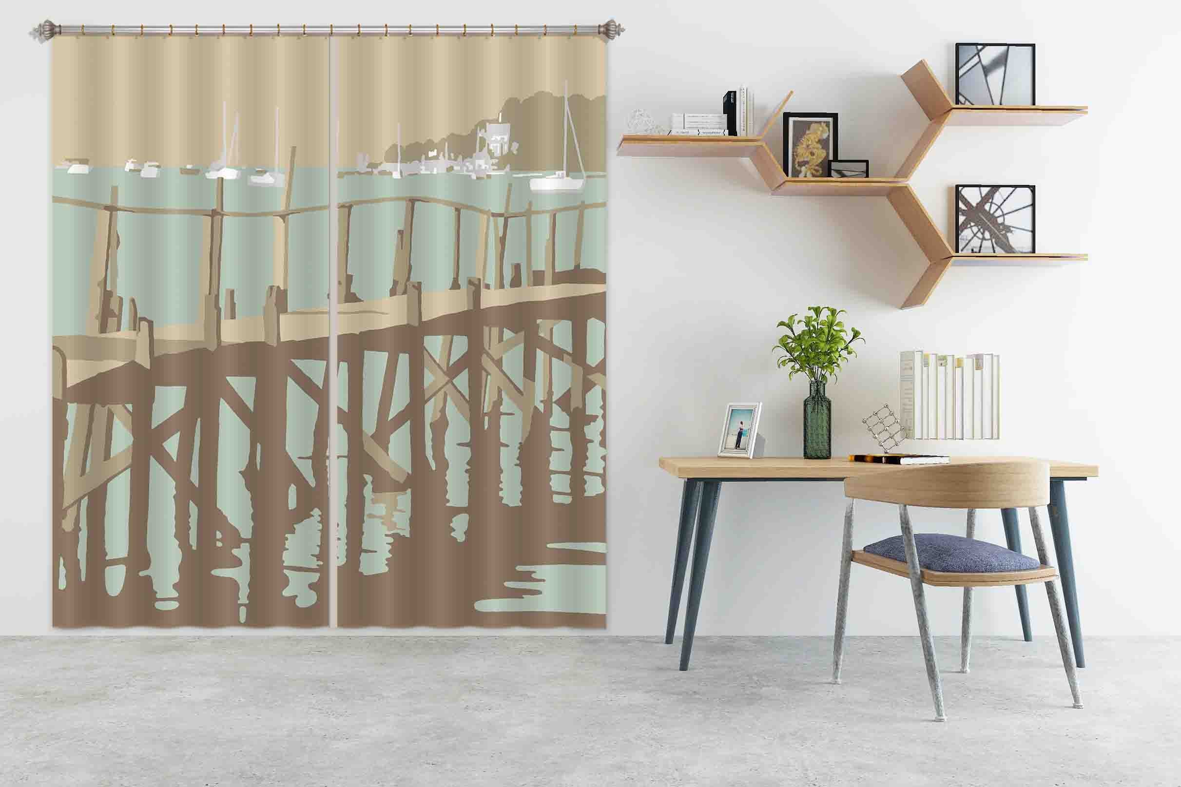 3D Sanbanks Evening Hill Pier 139 Steve Read Curtain Curtains Drapes