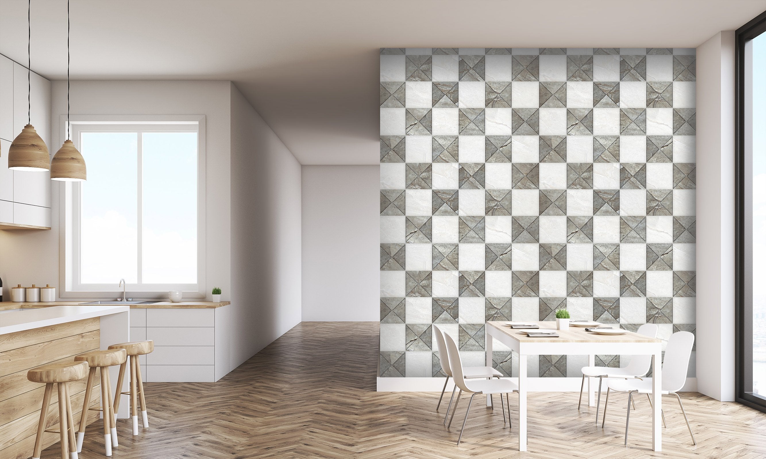 3D Ordered Grid 020 Marble Tile Texture Wallpaper AJ Wallpaper 2