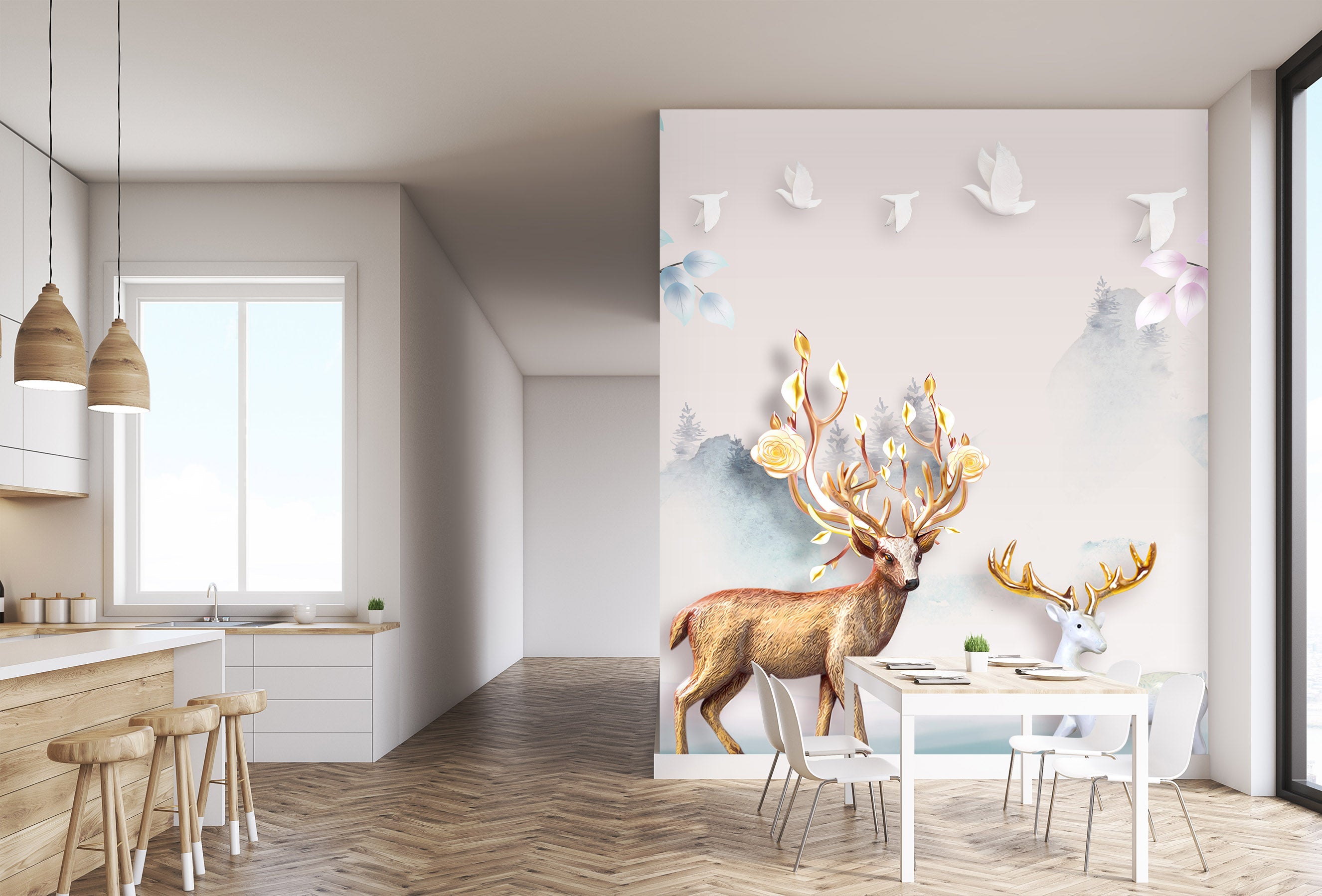 3D Fawn Flying Bird 1835 Wall Murals