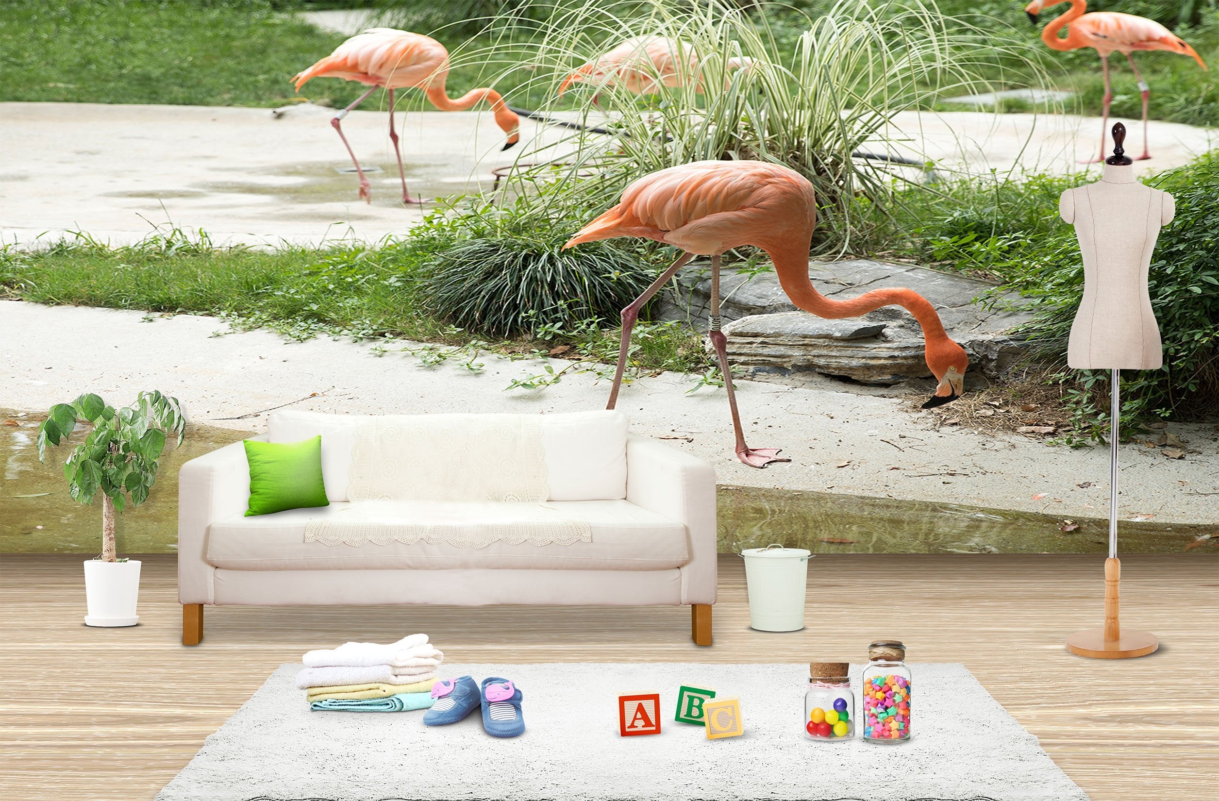 3D Flamingo Foraging 067 Wallpaper AJ Wallpaper