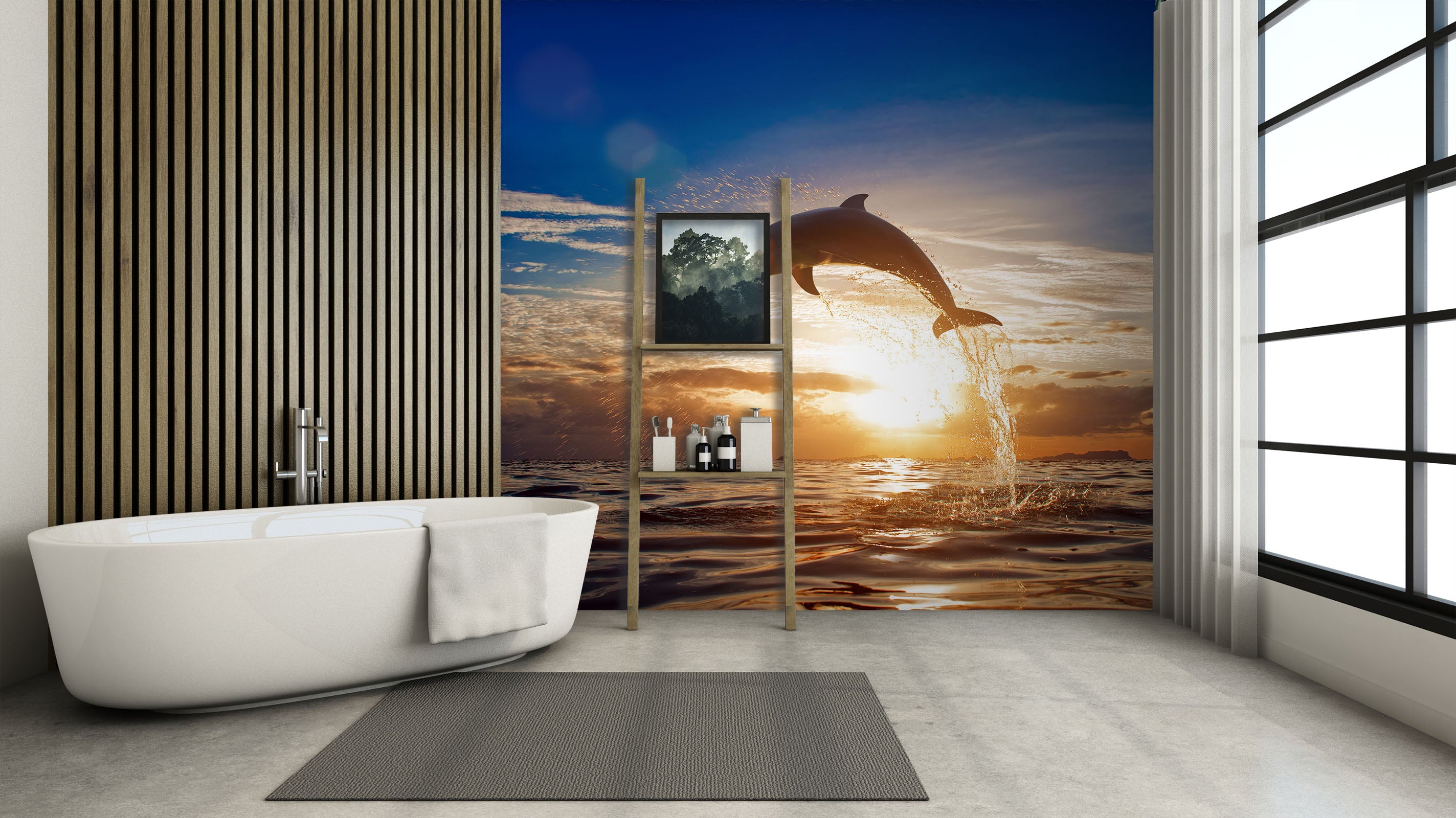 3D Dolphin Sunset 094 Wall Murals