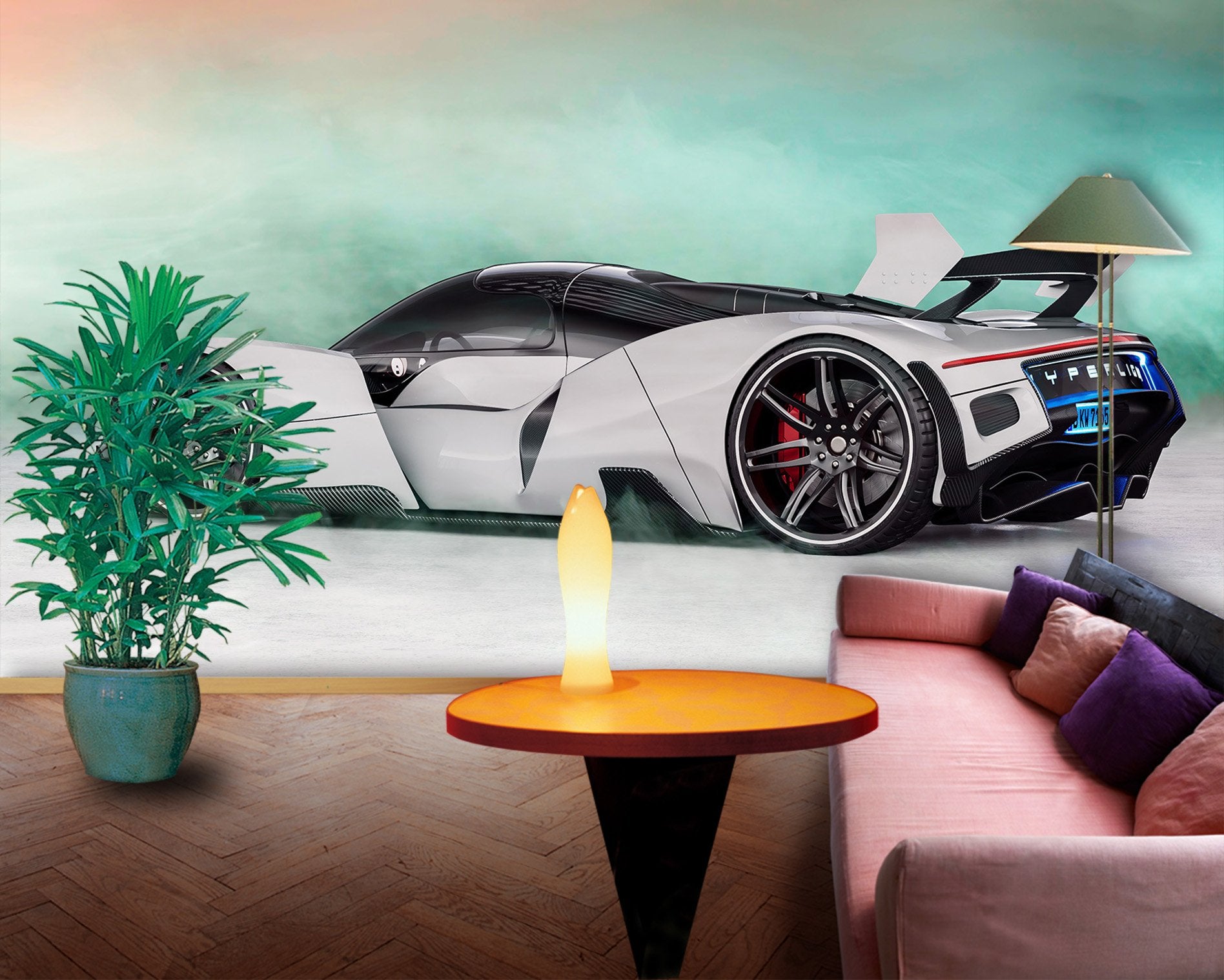 3D White Sports Car Side 965 Vehicle Wall Murals Wallpaper AJ Wallpaper 2