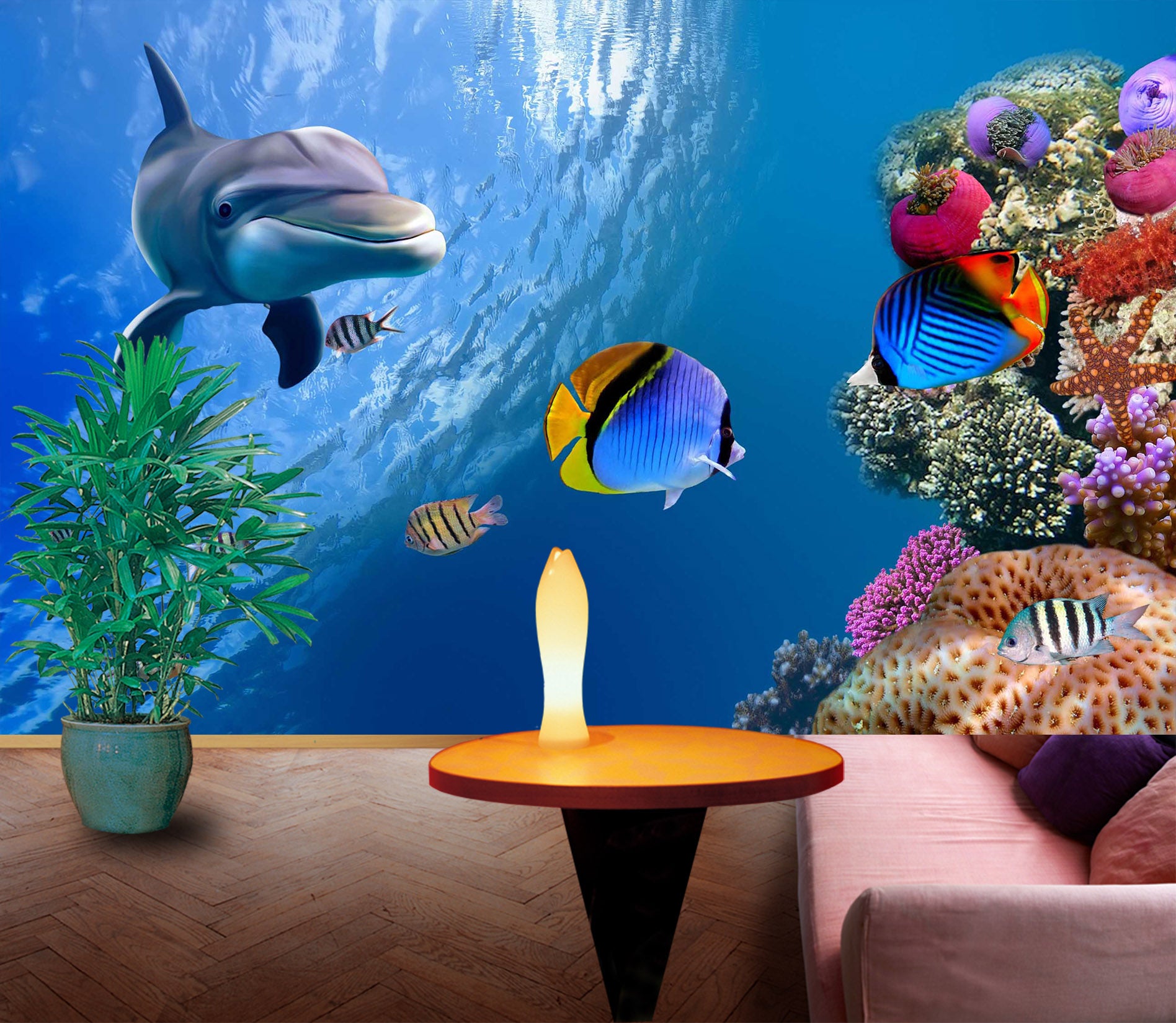 3D Cute Dolphin 1003 Wall Murals