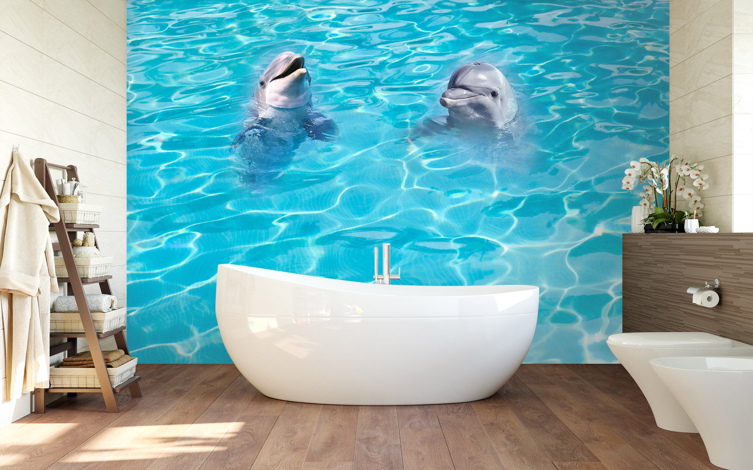 3D Dolphin Water Pattern Blue 093 Wall Murals