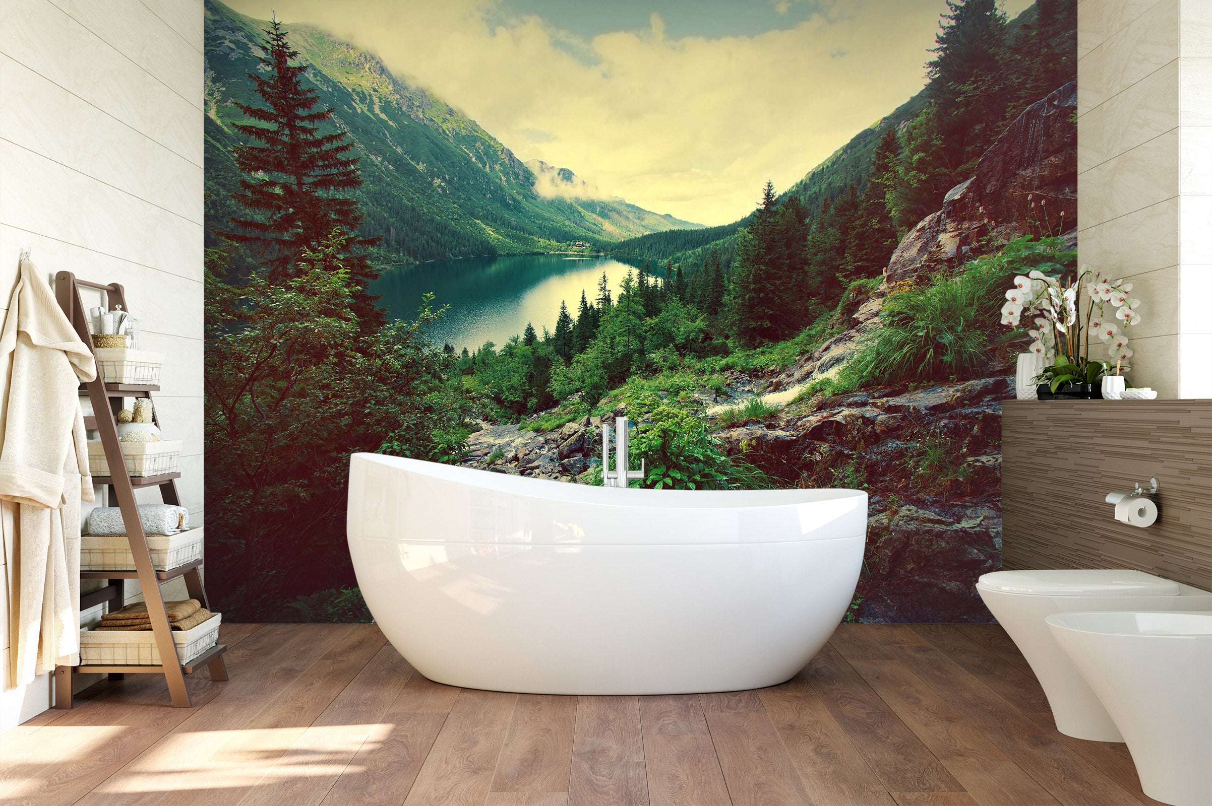 3D Mountain Forest Lake 123 Wall Murals