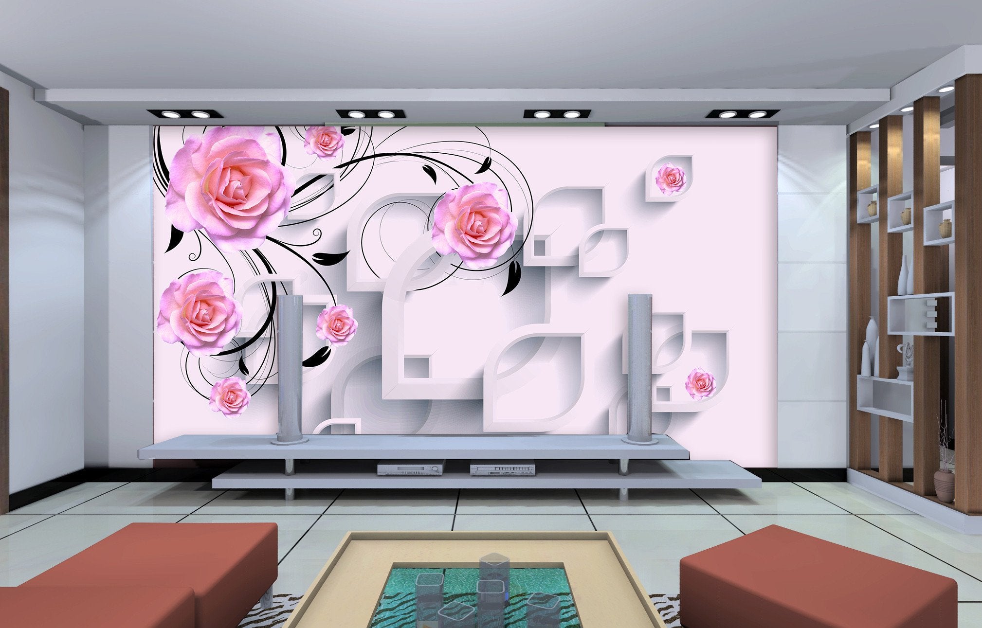 3D Wall Pink Rose 23 Wallpaper AJ Wallpaper