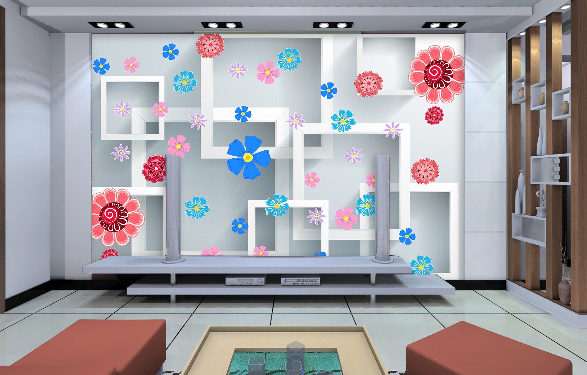 3D Red Blue Jasmine 877 Wallpaper AJ Wallpaper