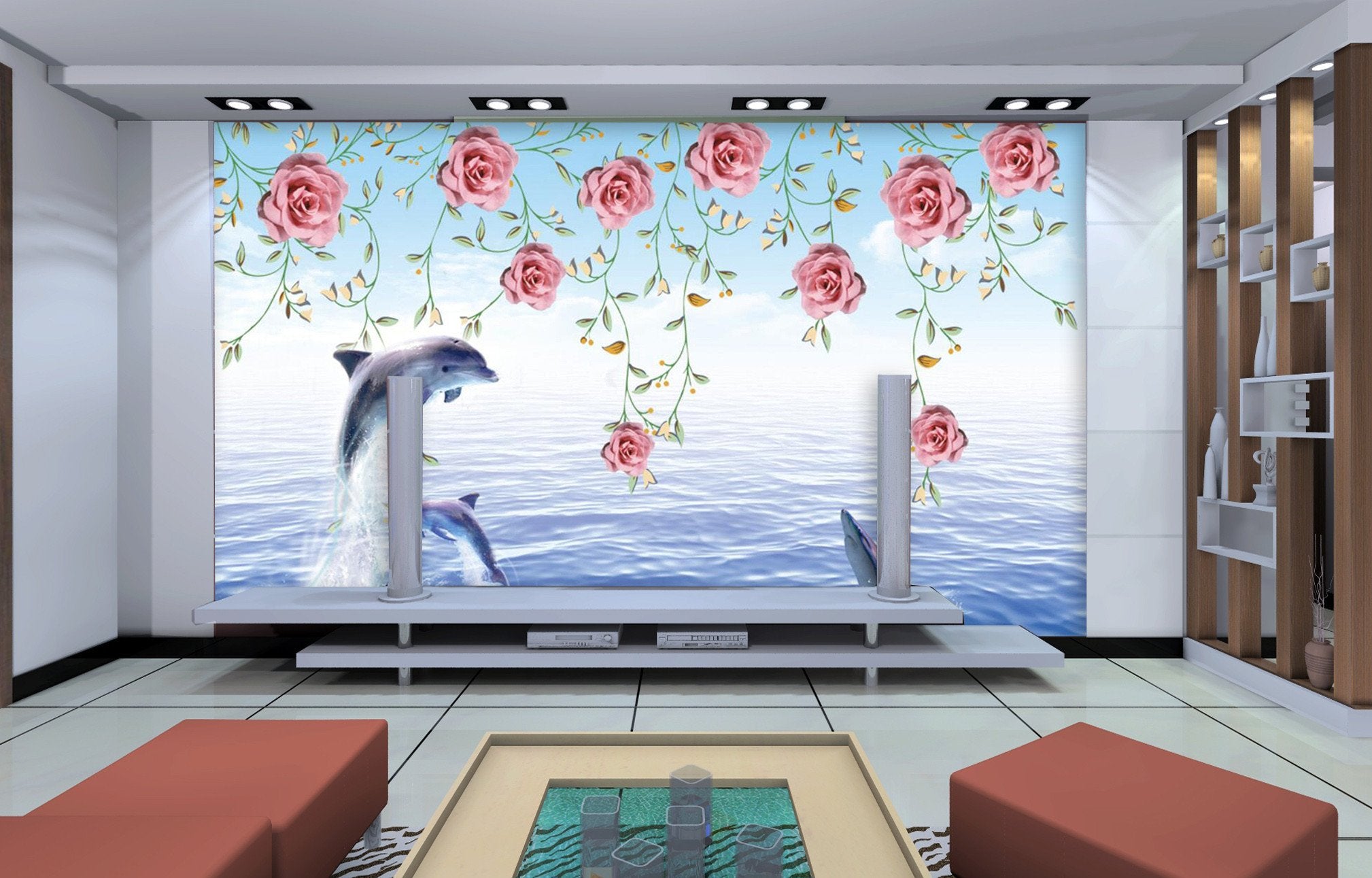 3D Rose Branch Dolphin 9 Wallpaper AJ Wallpaper