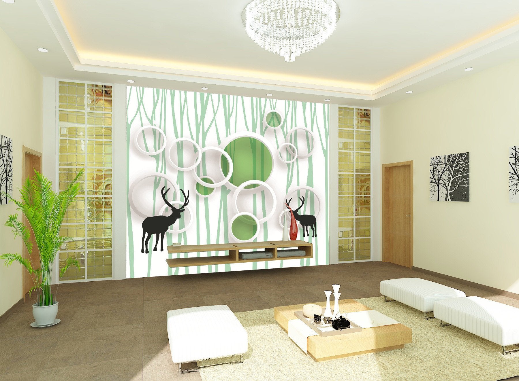 3D Green Forest Deer 048 Wallpaper AJ Wallpaper