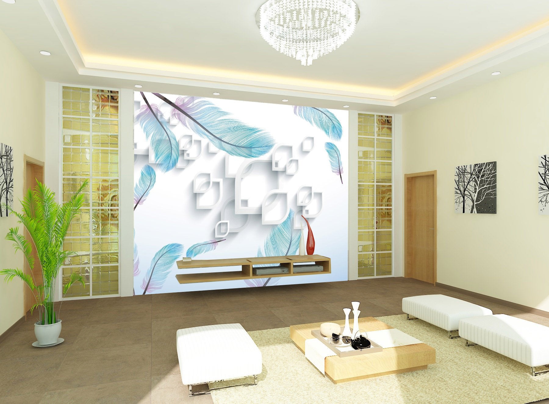 3D Blue Feather 831 Wallpaper AJ Wallpaper