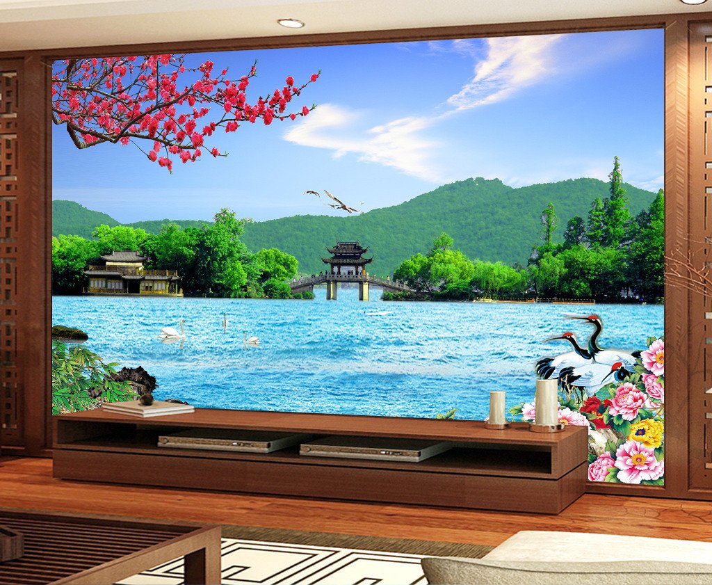 3D Blue Lake Pavilion 146 Wallpaper AJ Wallpaper