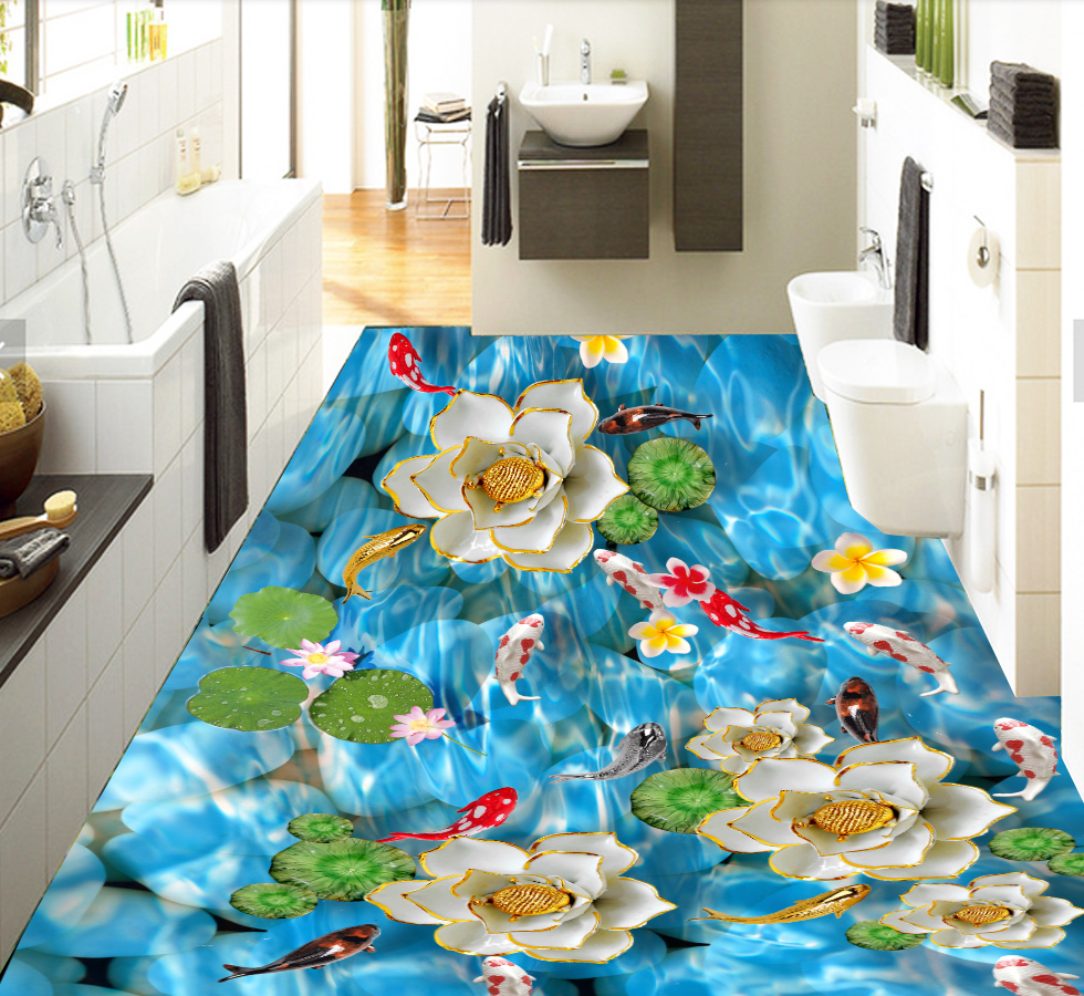 3D Flower Koi 579 Floor Mural Wallpaper Murals Rug & Mat Print Epoxy waterproof bath floor