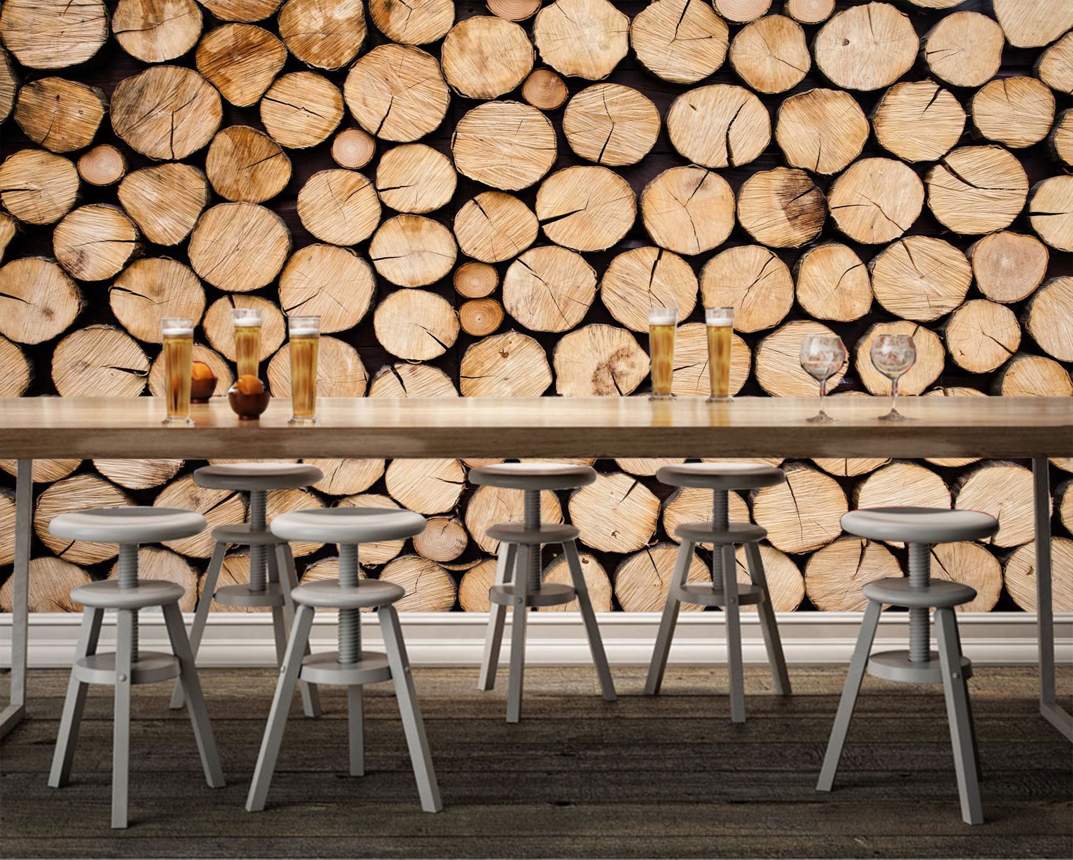 3D Wood Pile 1004 Wall Murals