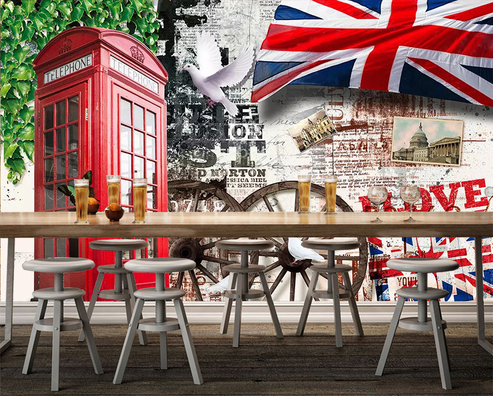 3D Red Phone Booth WC741 Wall Murals