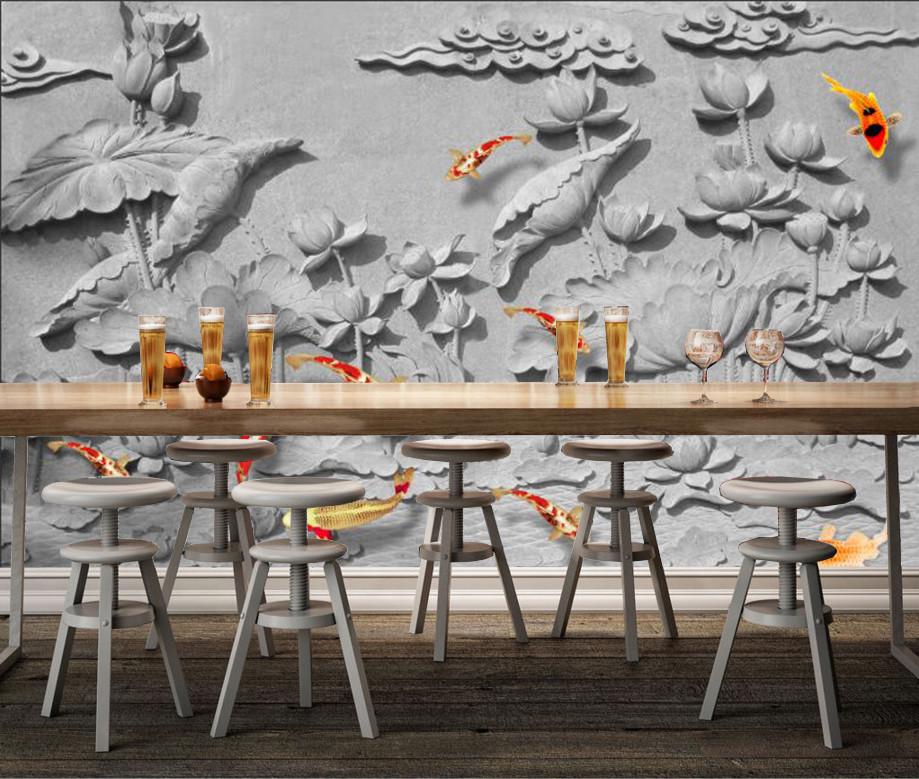 Carved lotus leaf, goldfish 23 Wallpaper AJ Wallpaper 1