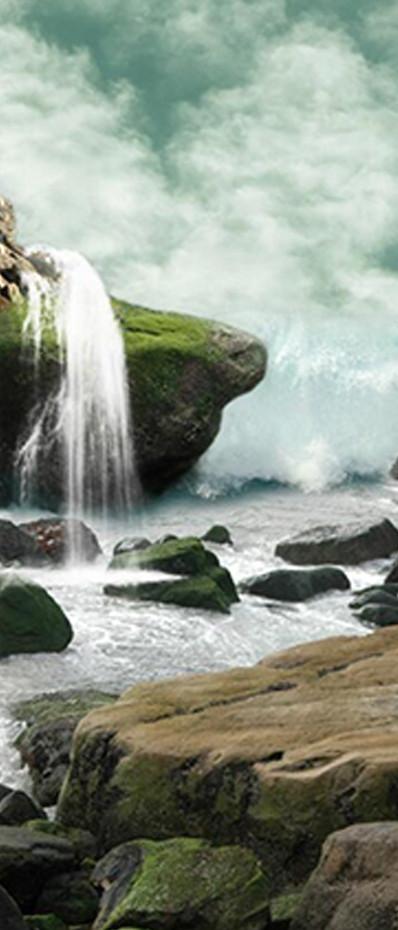 3D river stone white clouds door mural Wallpaper AJ Wallpaper