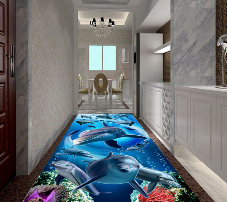 3D Dolphin World 322 Floor Mural Wallpaper Murals Rug & Mat Print Epoxy waterproof bath floor