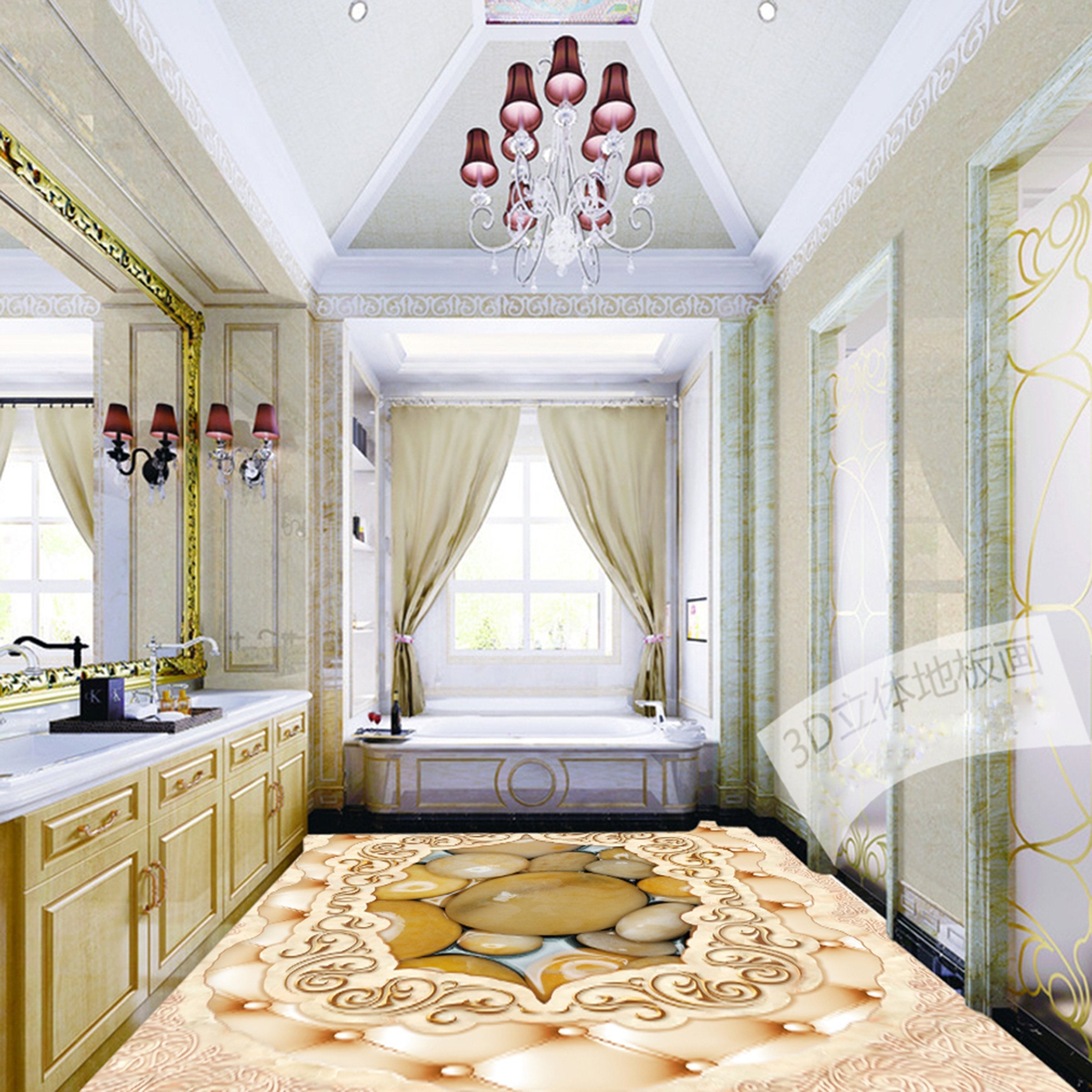 3D Yellow Stone WG048 Floor Mural Wallpaper AJ Wallpaper 2