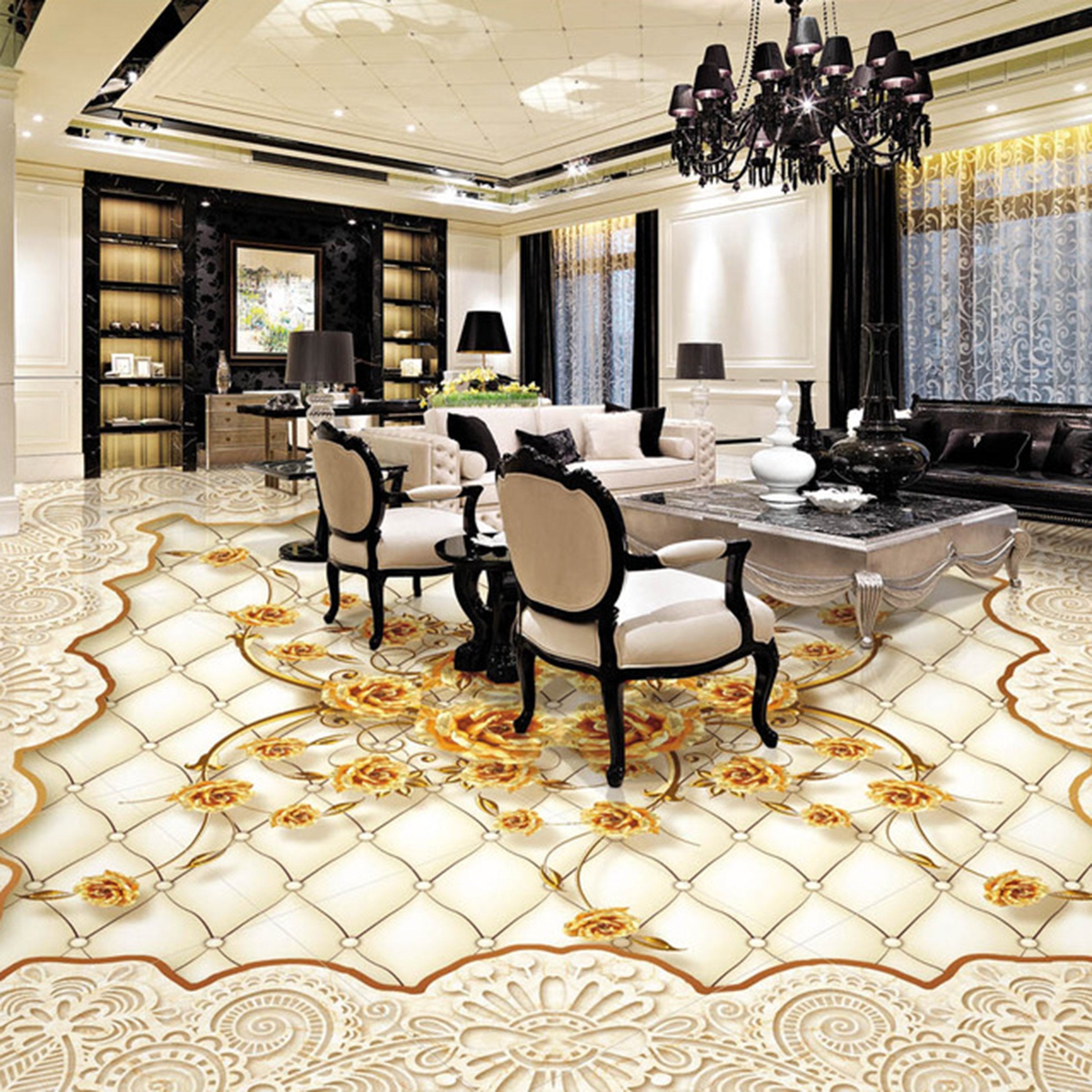 3D Golden Flowers WG033 Floor Mural Wallpaper AJ Wallpaper 2