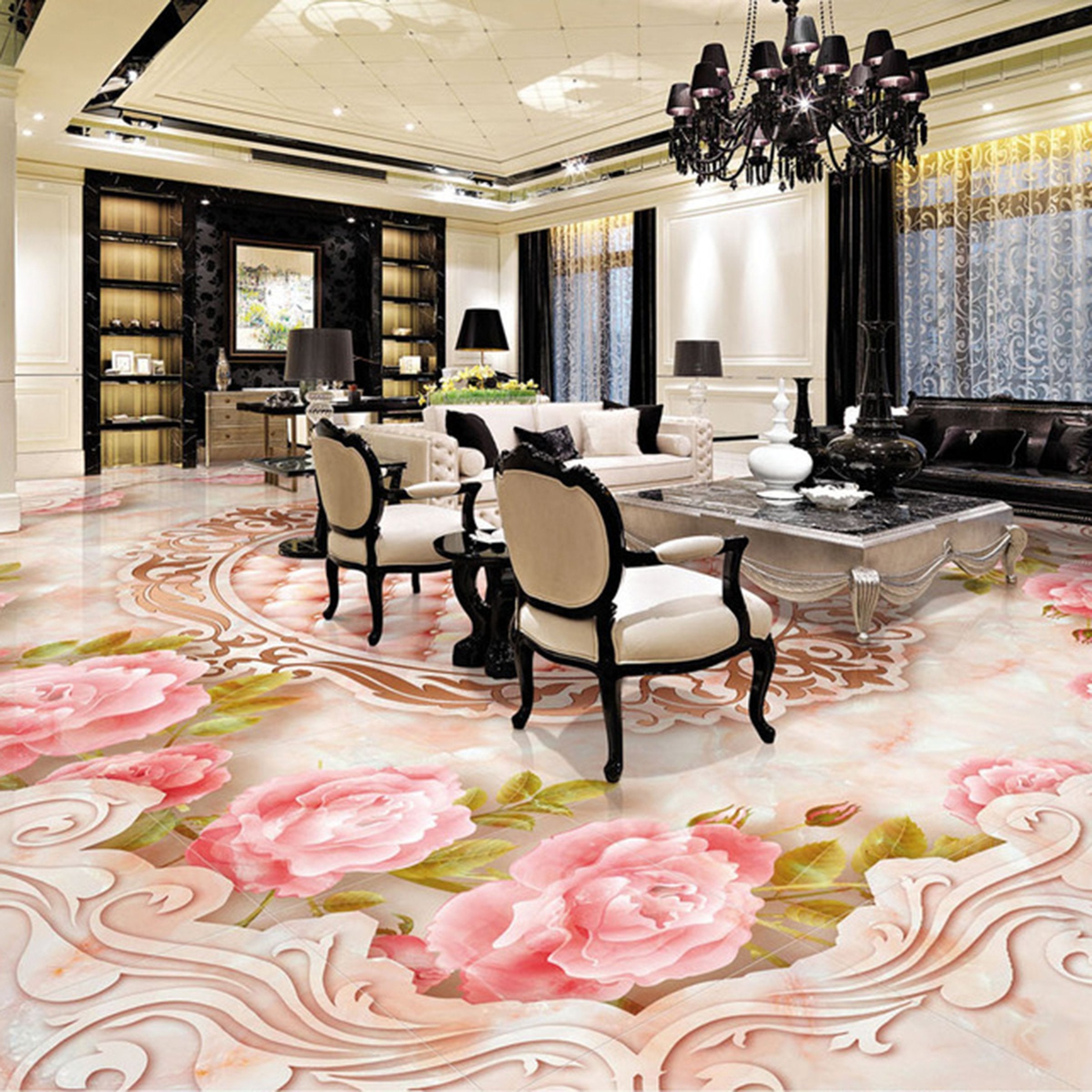 3D Pink Flowers WG031 Floor Mural Wallpaper AJ Wallpaper 2