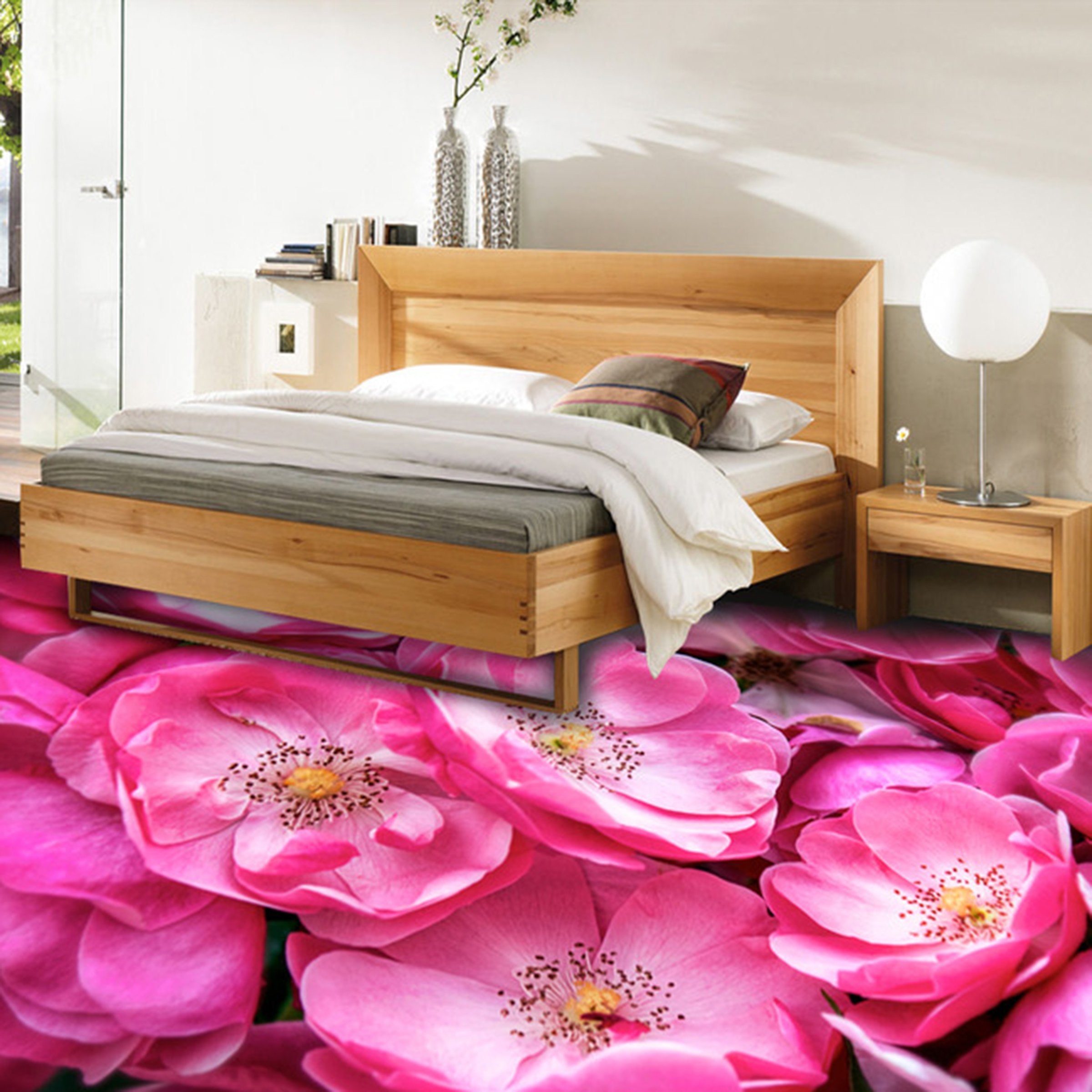 3D Pink Flowers WG132 Floor Mural Wallpaper AJ Wallpaper 2