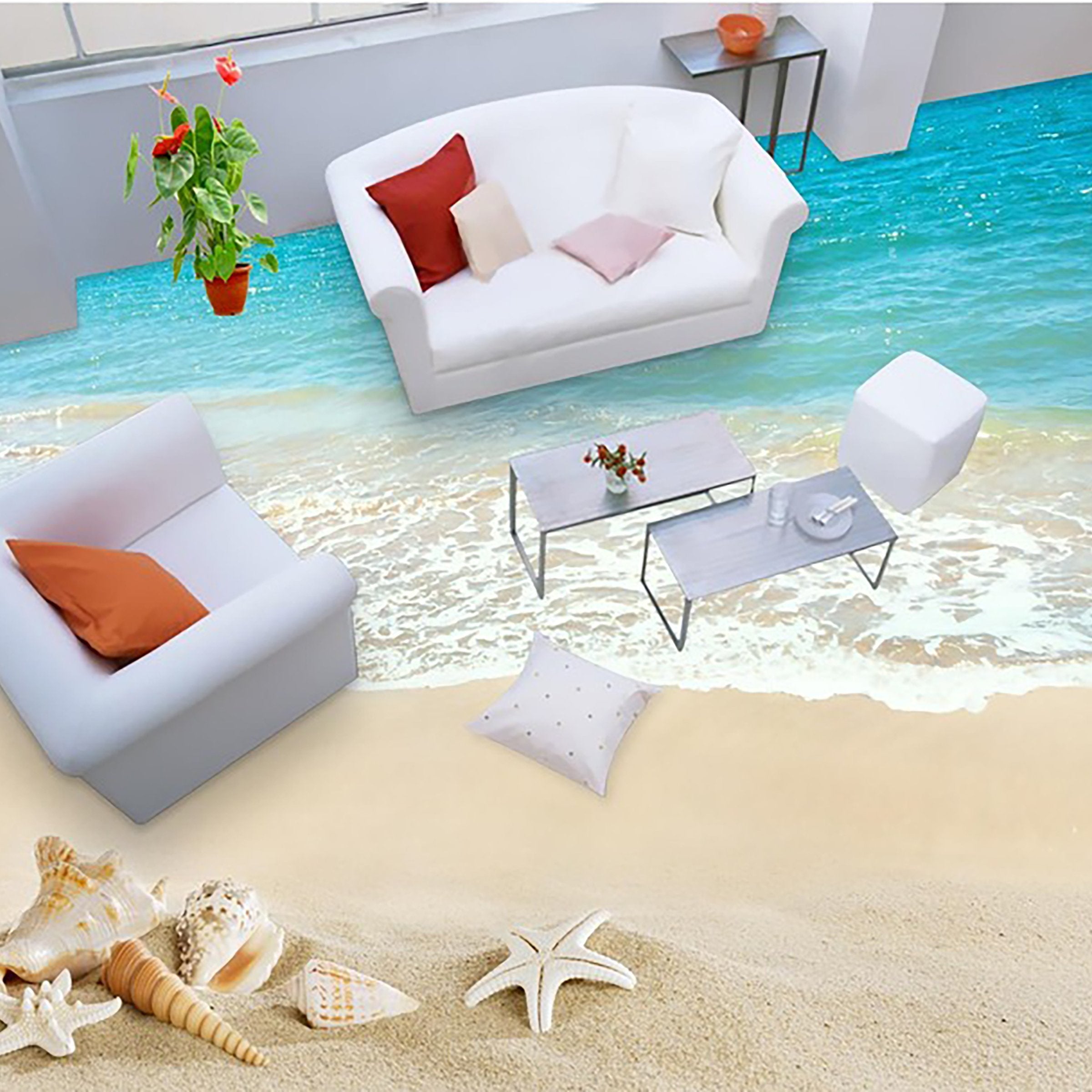 3D Beach Sea Water WG017 Floor Mural Wallpaper AJ Wallpaper 2