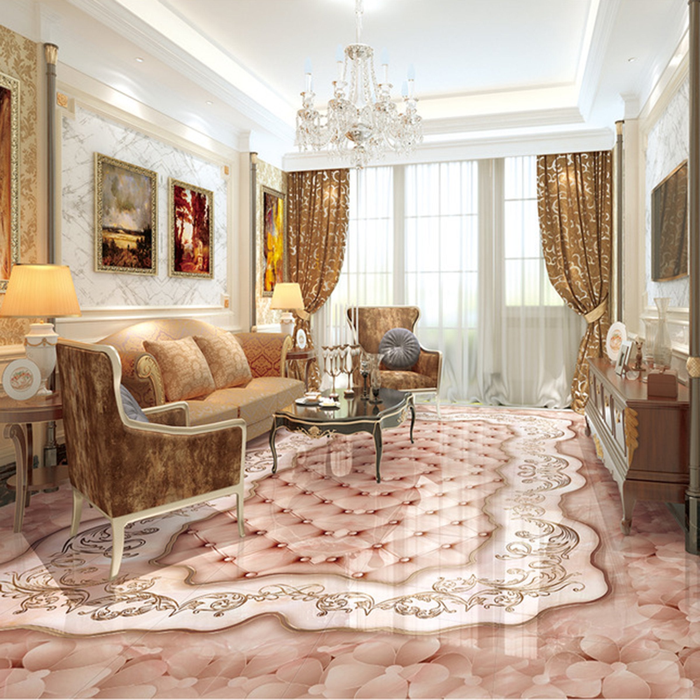 3D Pink Lace WG026 Floor Mural Wallpaper AJ Wallpaper 2