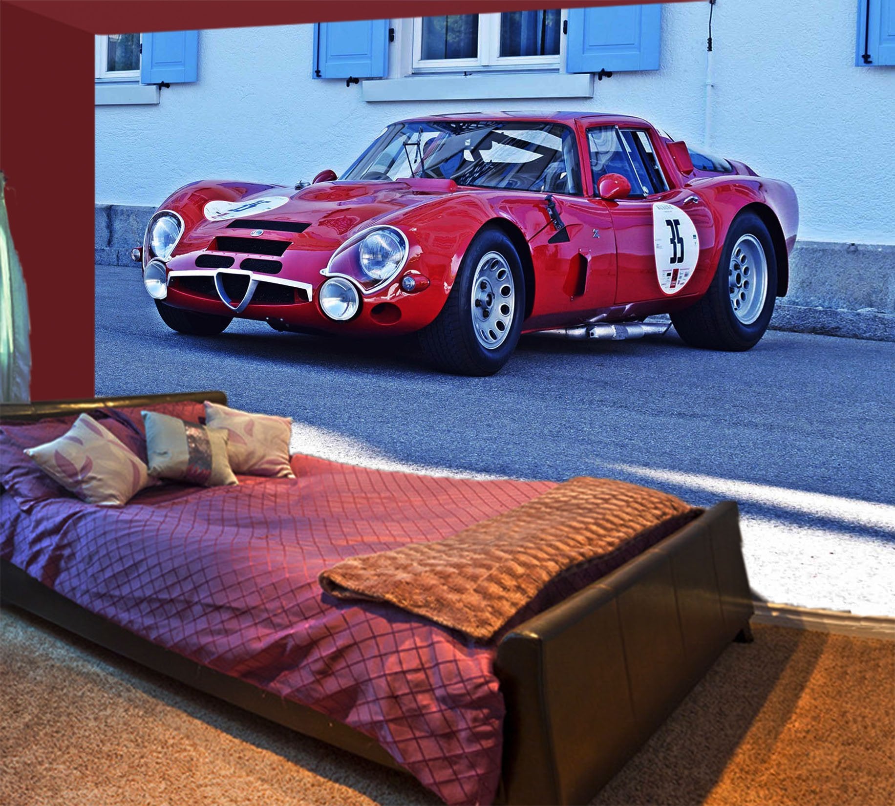 3D Alfa Romeo Red 898 Vehicle Wall Murals Wallpaper AJ Wallpaper 2