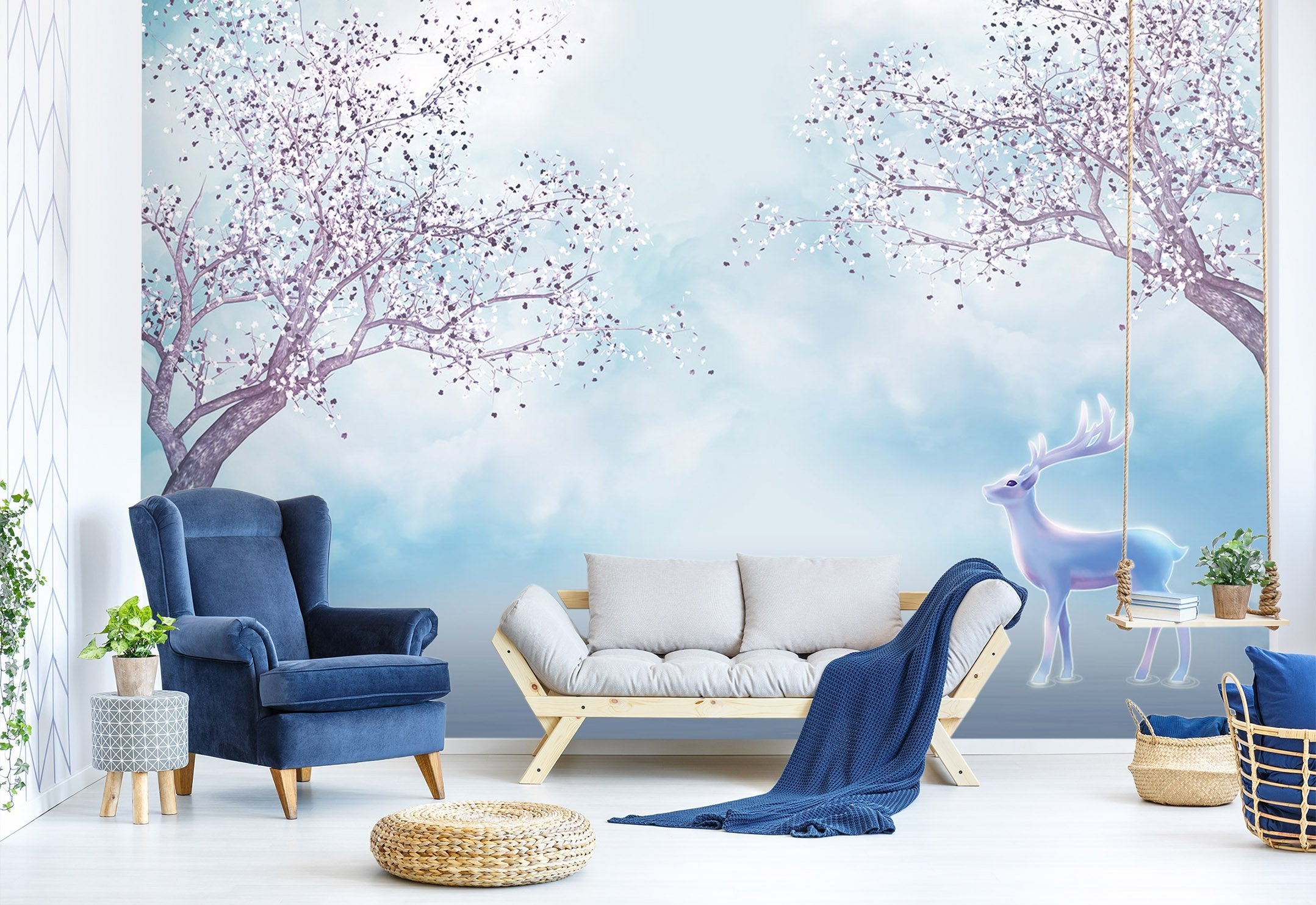 3D Tree Blossom Deer 506 Wallpaper AJ Wallpaper 2