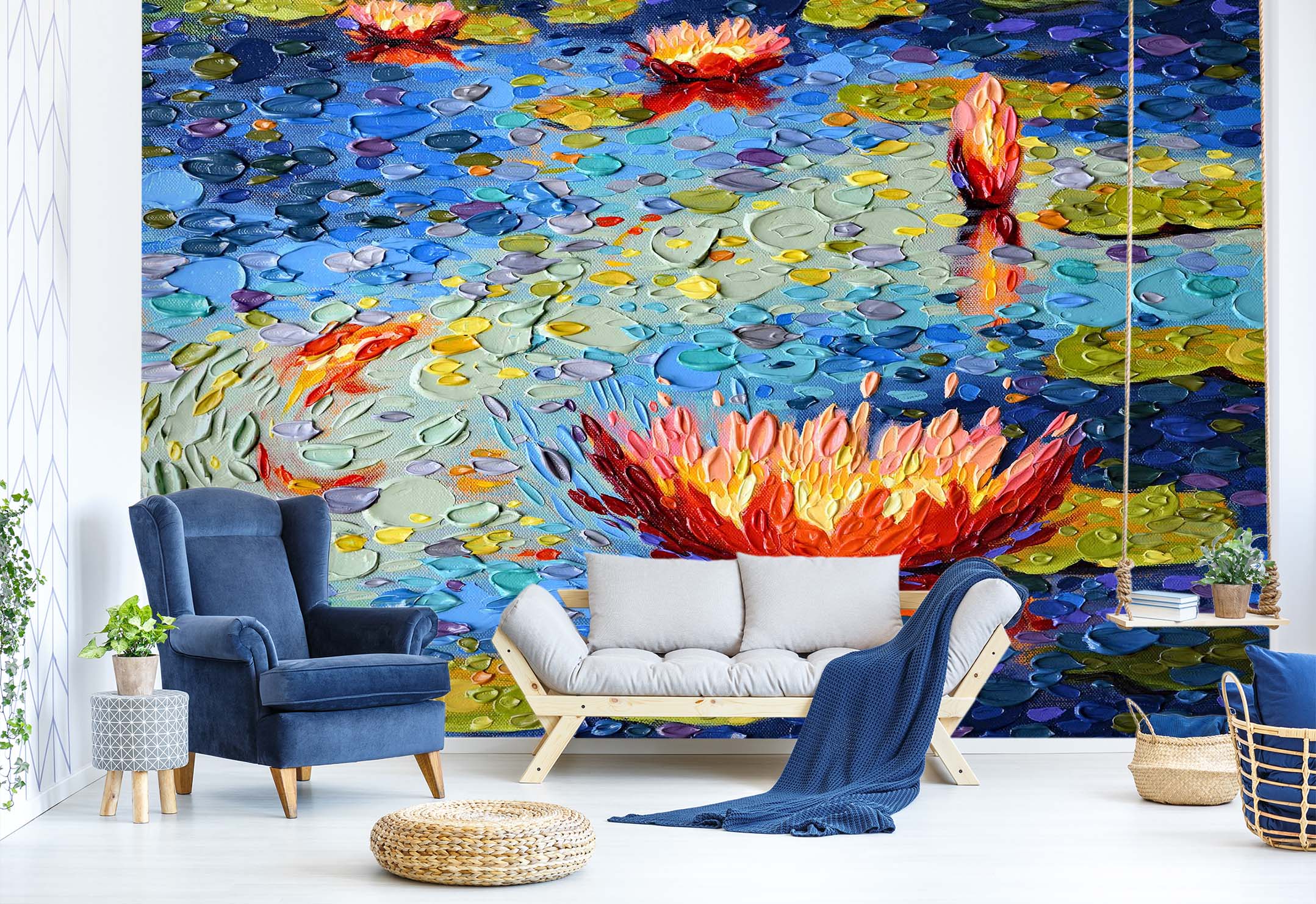 3D Painted Lotus 1406 Dena Tollefson Wall Mural Wall Murals