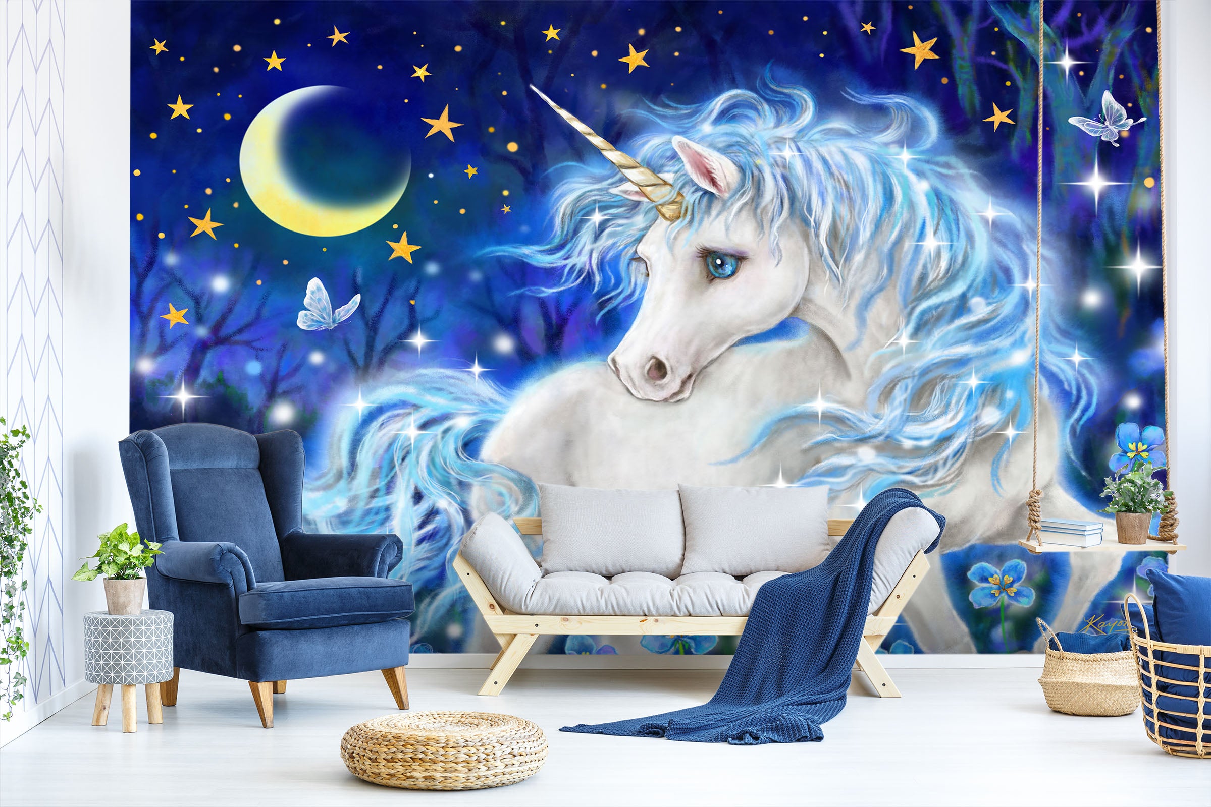 3D Unicorn Moon Stars 5512 Kayomi Harai Wall Mural Wall Murals