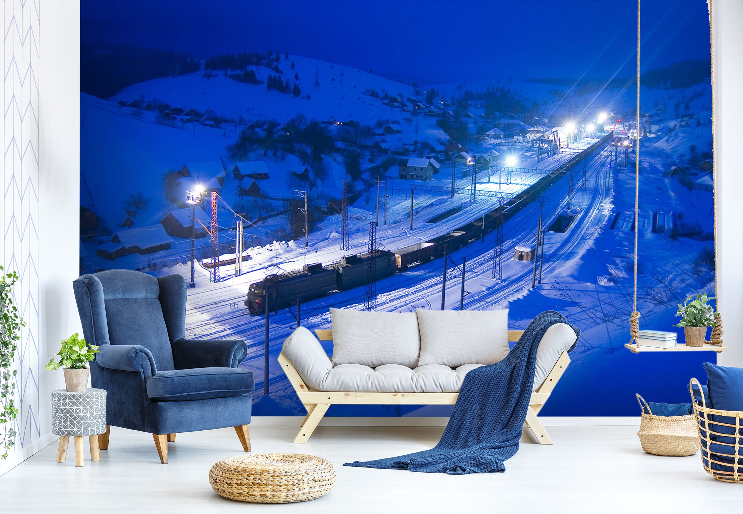 3D Night Snow Train 249 Vehicle Wall Murals