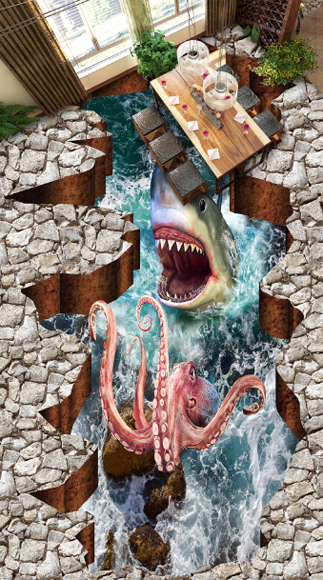 3D Squid And Shark Floor Mural Wallpaper AJ Wallpaper 2