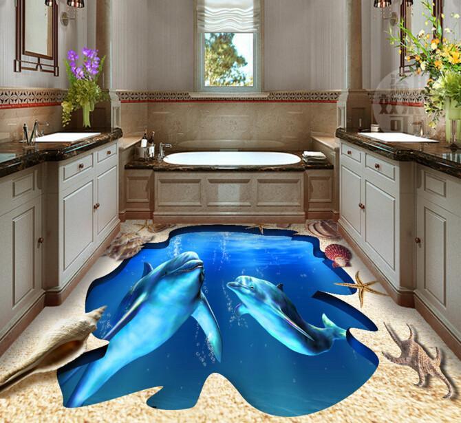 3D Pretty Dolphins Floor Mural Wallpaper AJ Wallpaper 2