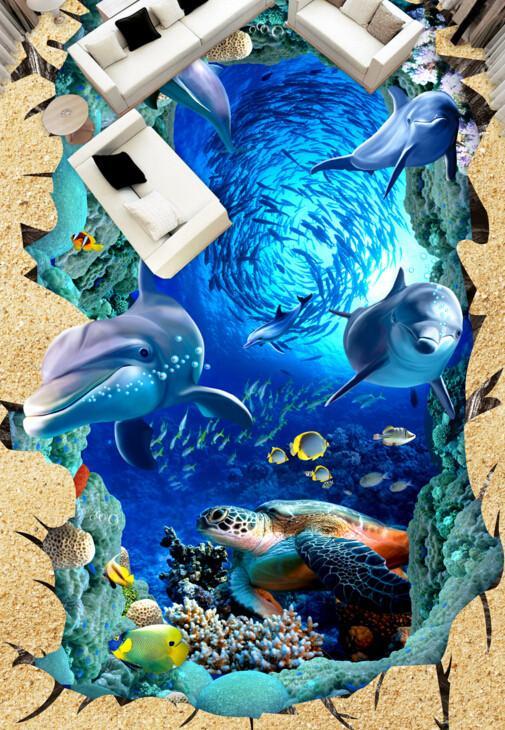 3D Beautiful Fish Group Floor Mural Wallpaper AJ Wallpaper 2