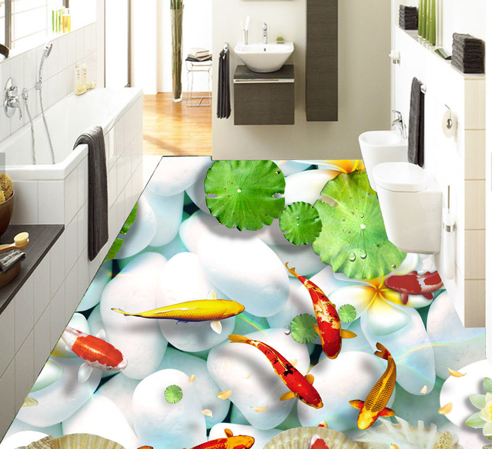3D Koi Pebbles 560 Floor Mural Wallpaper Murals Rug & Mat Print Epoxy waterproof bath floor