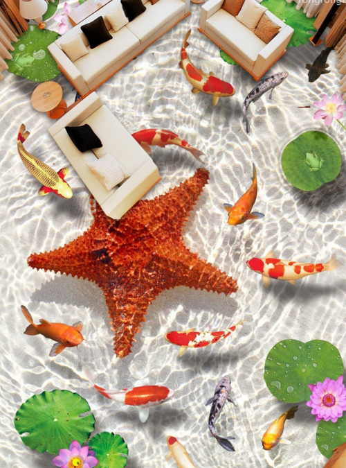 3D Starfish Koi 373 Floor Mural Wallpaper Murals Rug & Mat Print Epoxy waterproof bath floor