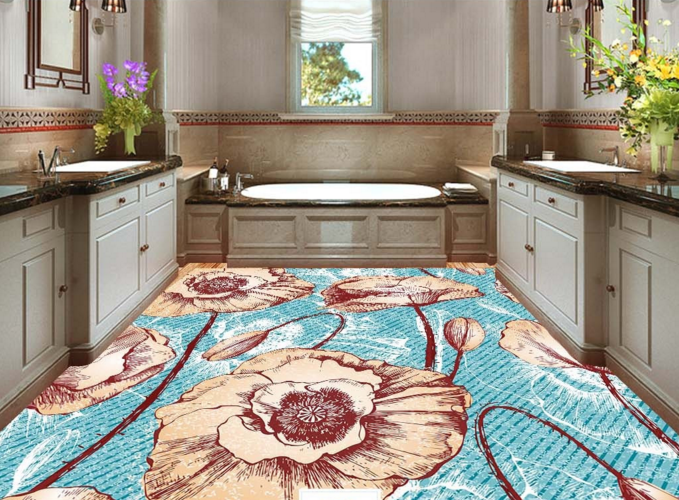 3D Yellowish Flower 311 Floor Mural Wallpaper Murals Rug & Mat Print Epoxy waterproof bath floor