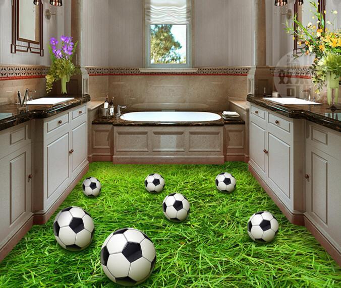 3D Grassland Footballs Floor Mural Wallpaper AJ Wallpaper 2